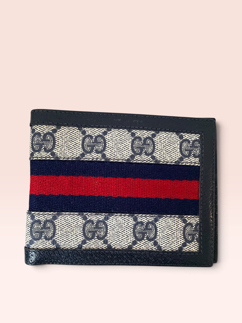 Gucci GG Sherry Line Coated Canvas Vintage Bi-fold Wallet (Navy)