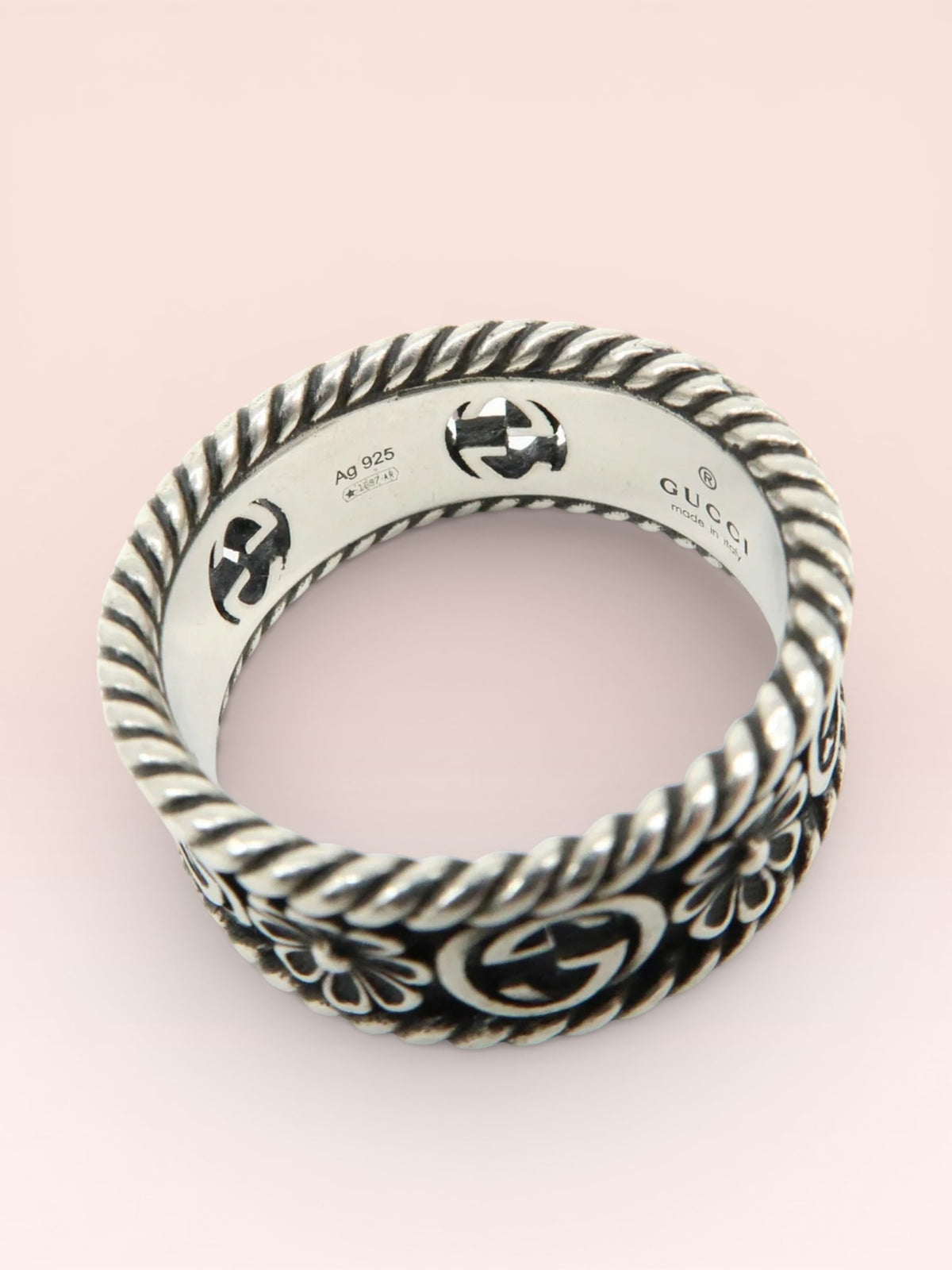 Gucci Sterling Silver Interlocking G Flower Ring size 6.25 Full Set