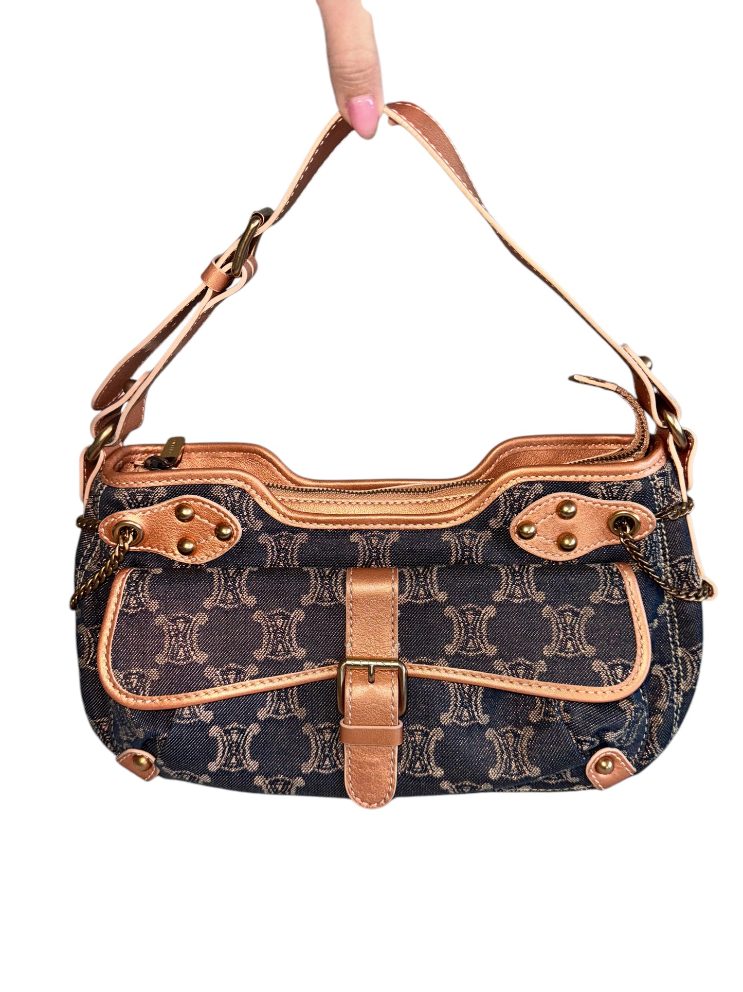 Celine Denim/Leather Macadam Glitter Shoulder Bag