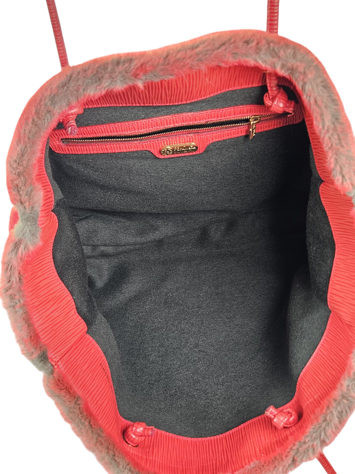 Fendi Roll Bag Faux Fur Tote (Red)