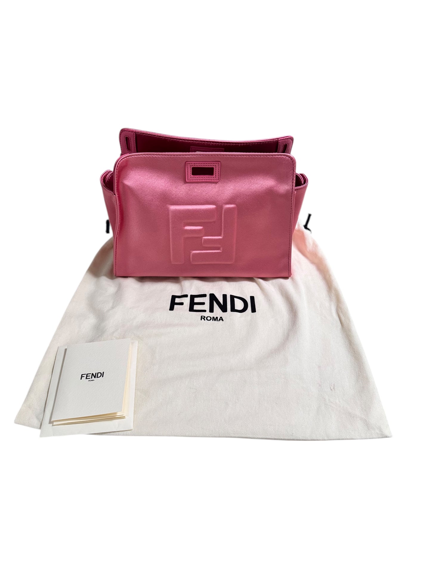 Fendi Peekaboo Small Defender Satin Clutch (Pink)