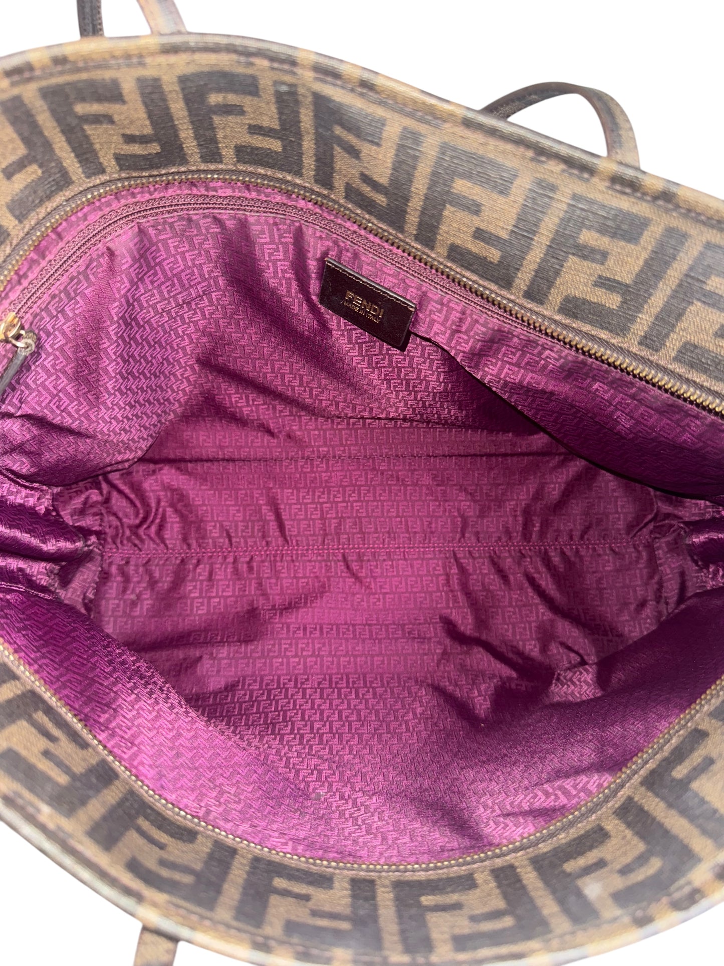 Fendi Coated Canvas Zucca Spalmati Embroidered Roll Tote *RARE*