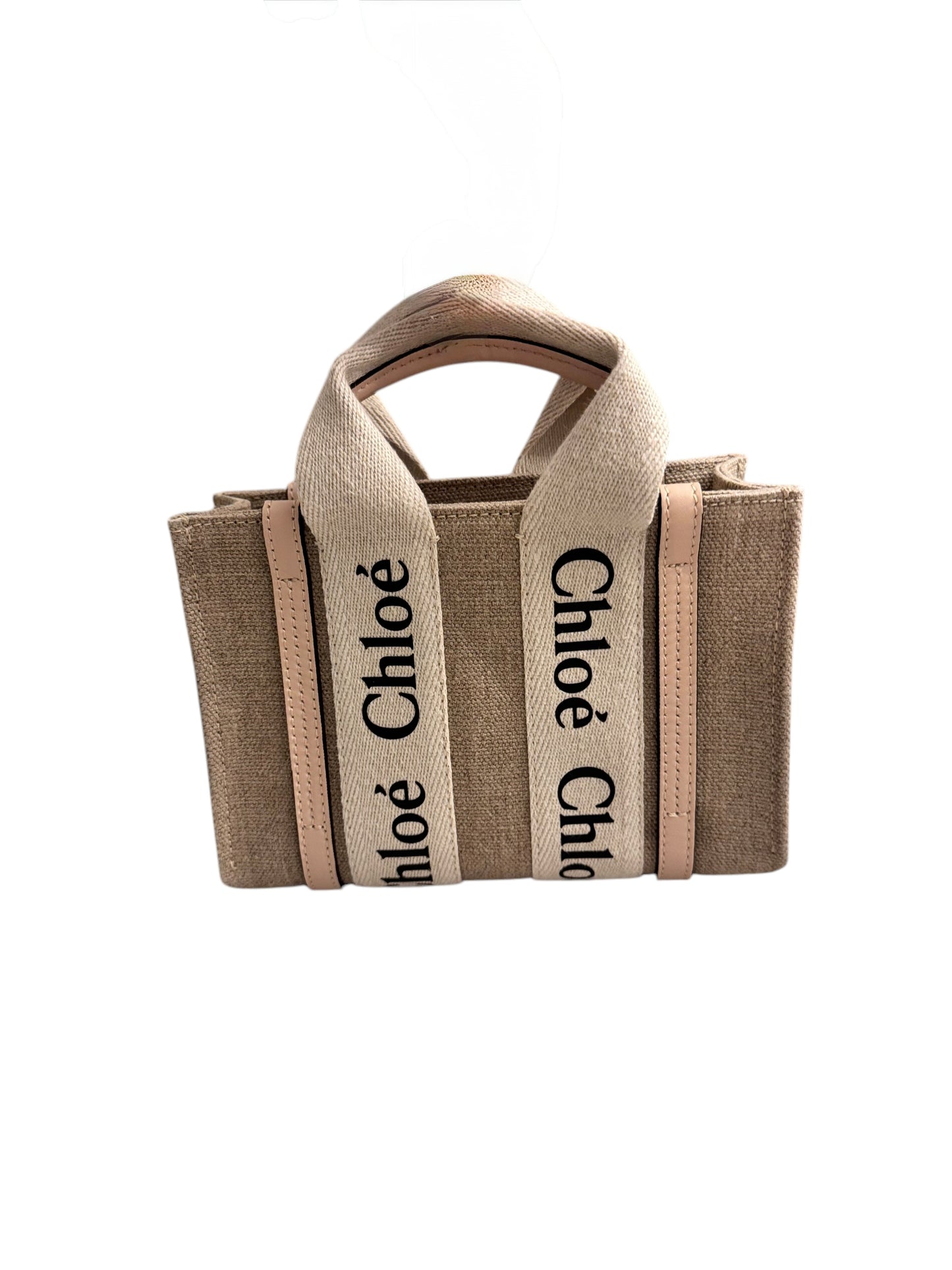 Chloe Linen & Leather Mini Woody Tote Bag