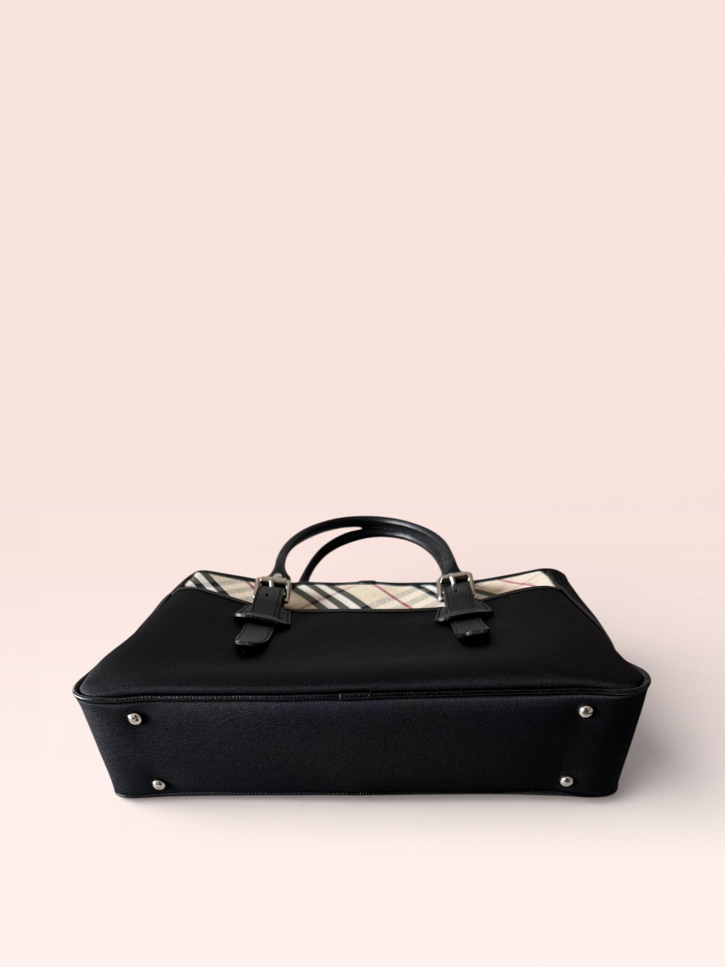 Burberry Nylon Leather Nova Check Tote Bag