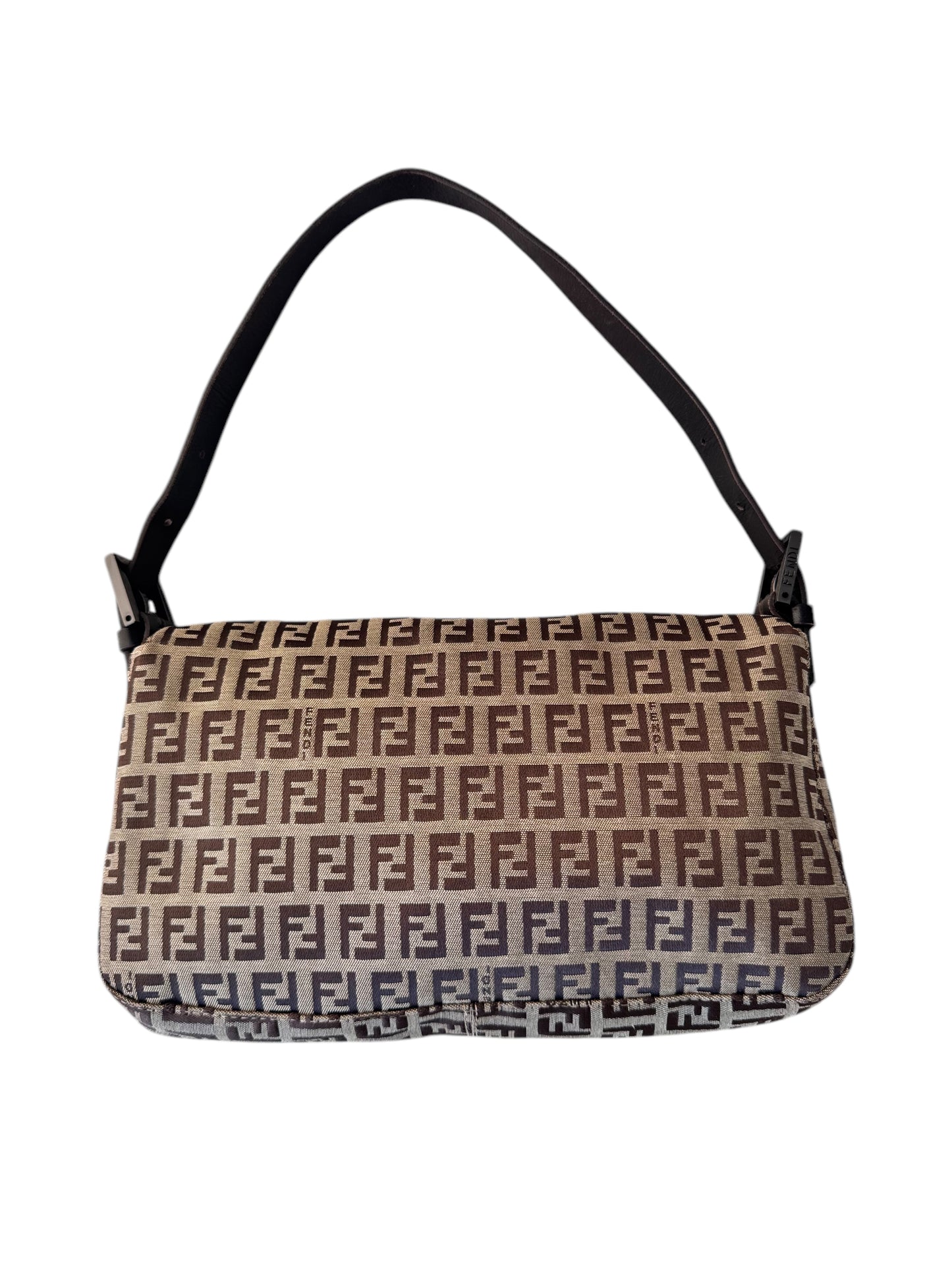 Fendi Zucchino Baguette Shoulder Bag in Brown Canvas