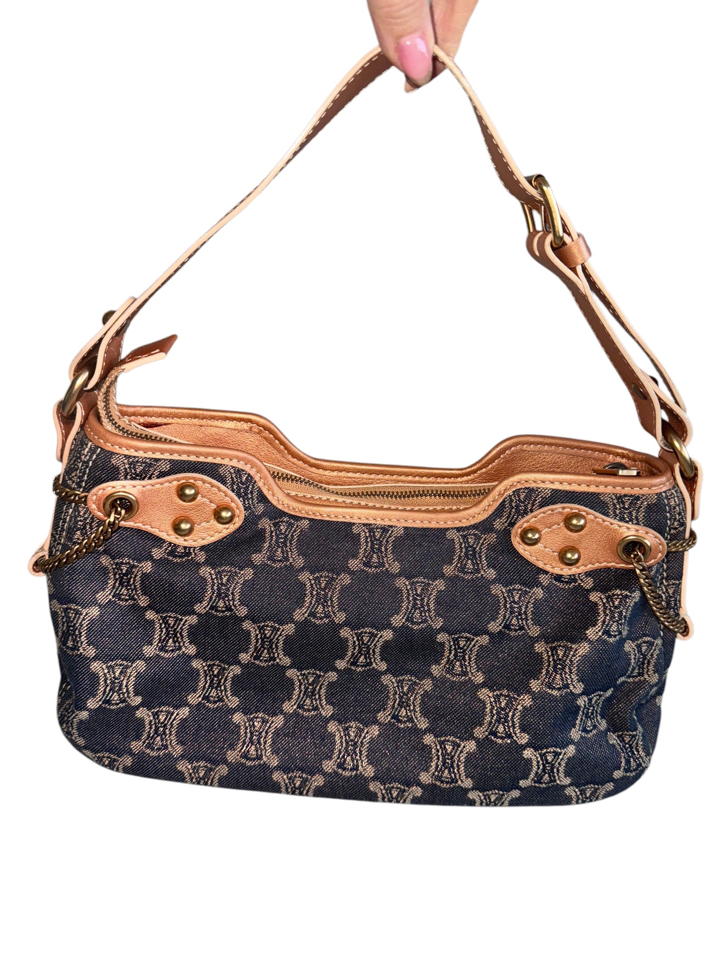 Celine Denim/Leather Macadam Glitter Shoulder Bag