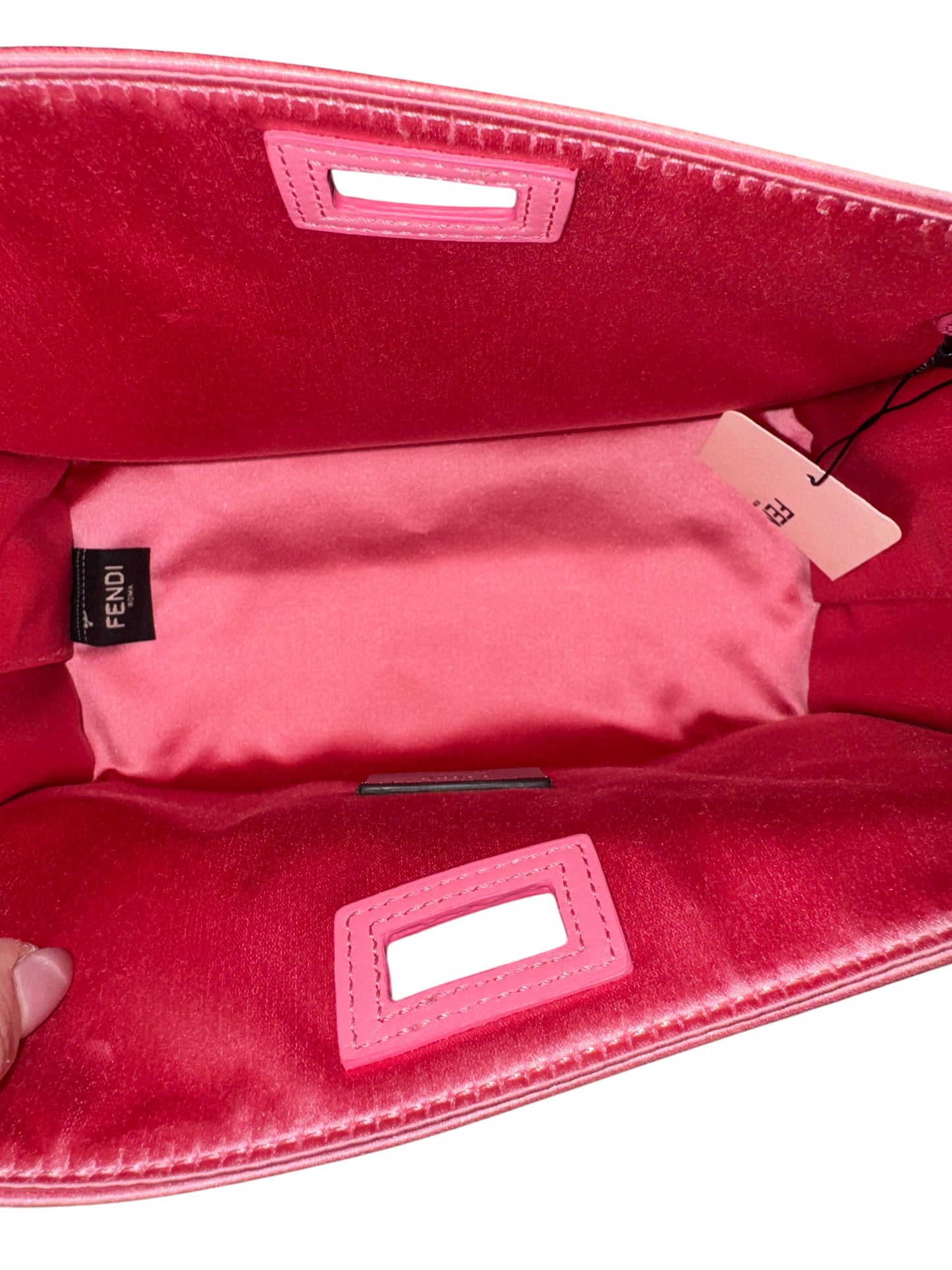 Fendi Peekaboo Small Defender Satin Clutch (Pink)