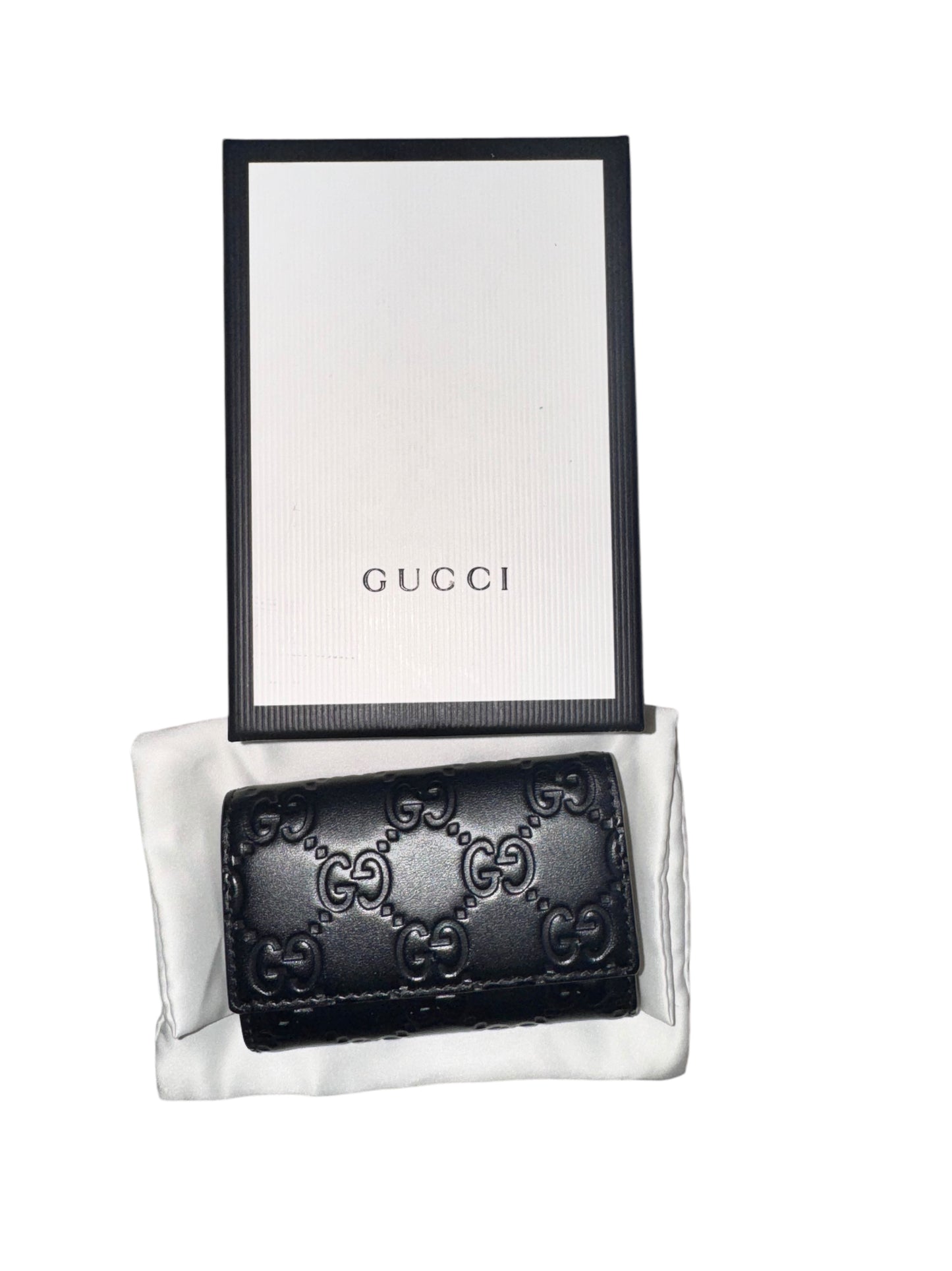 GUCCI Guccissima Leather 6 Rings Key Holder - Black