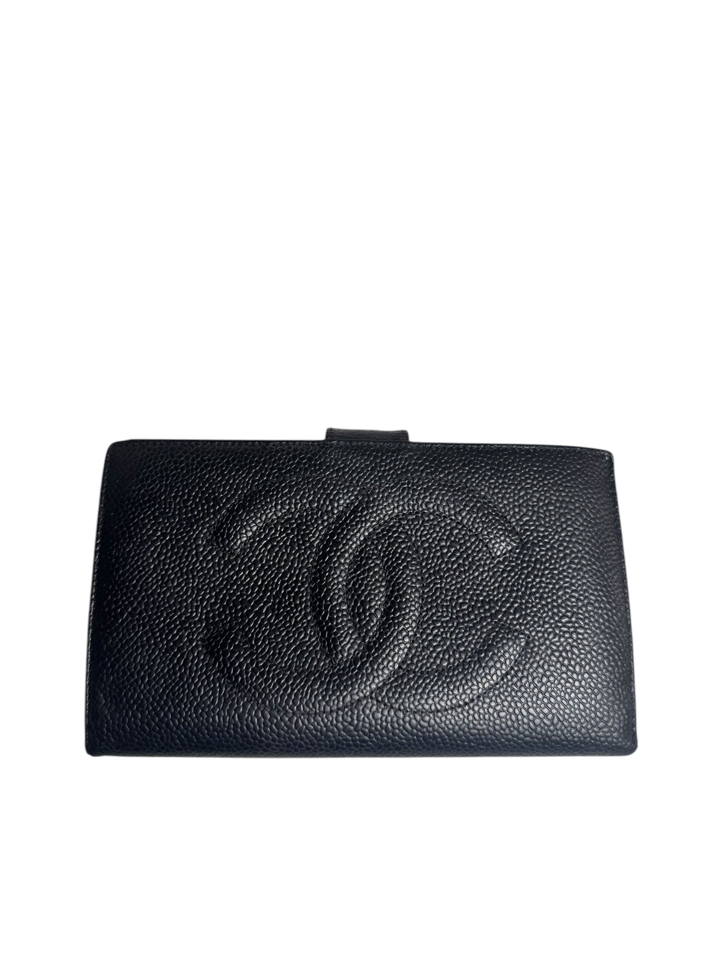 Chanel Caviar Leather Timeless Kisslock Bi Fold Wallet - Black 1994-1996