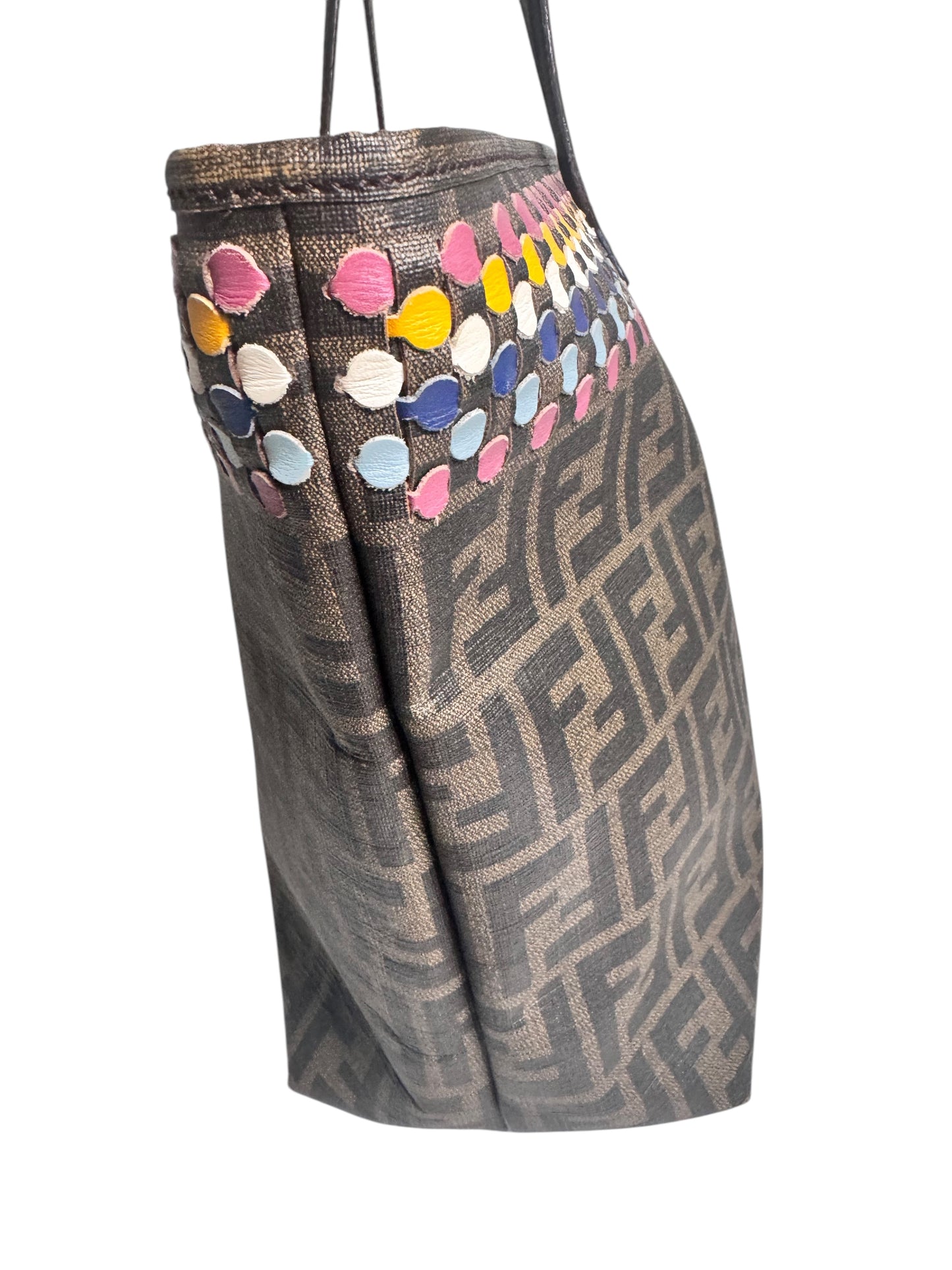 Fendi Coated Canvas Zucca Spalmati Embroidered Roll Tote *RARE*