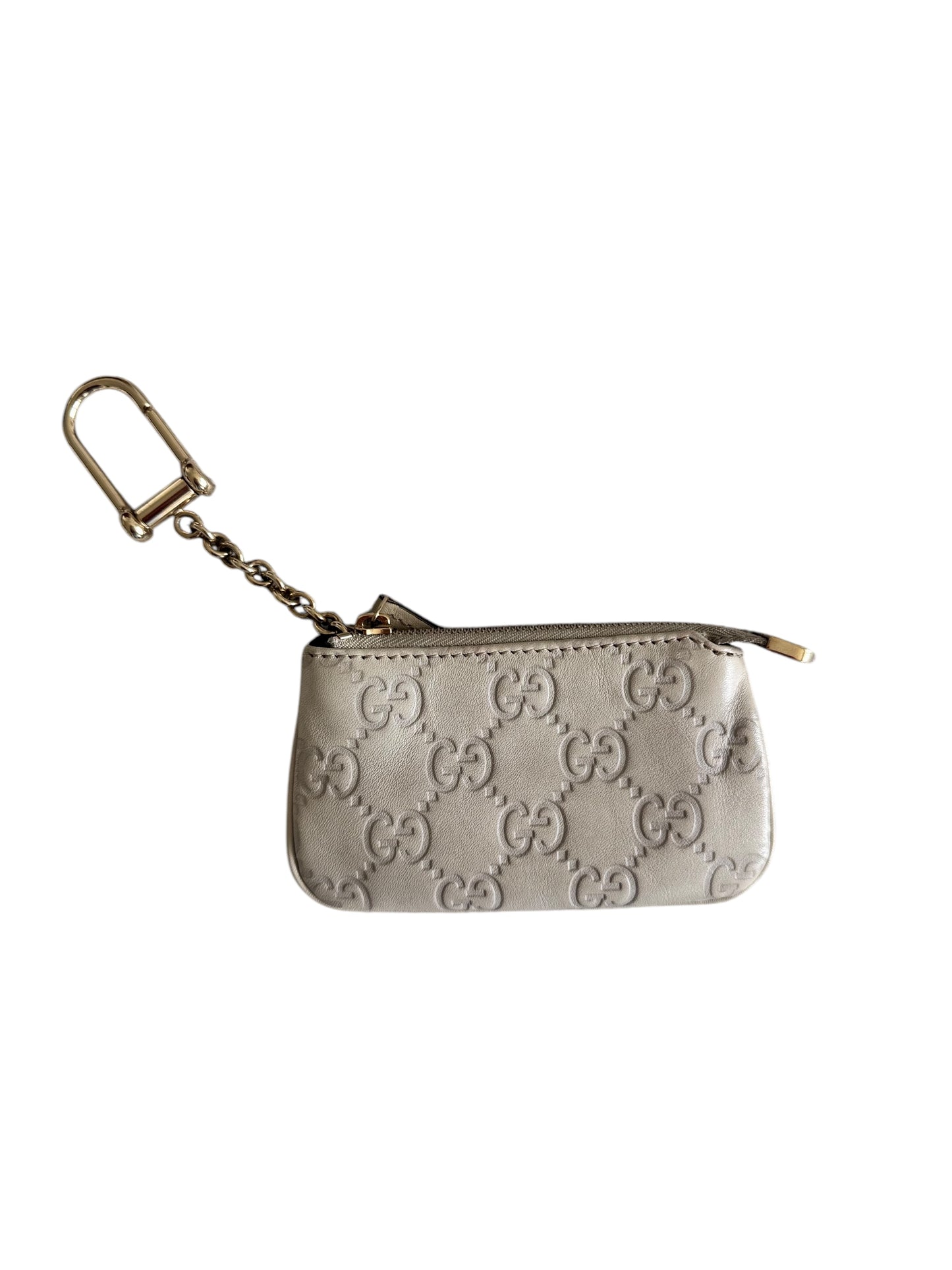 Gucci Leather Embossed Emblem Key Case (Ivory)