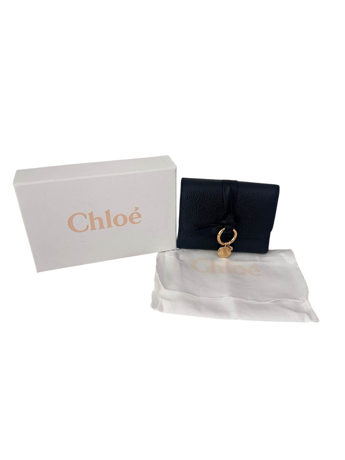 Chloe Grained Leather Alphabet Tri-Fold Compact Wallet (Black)