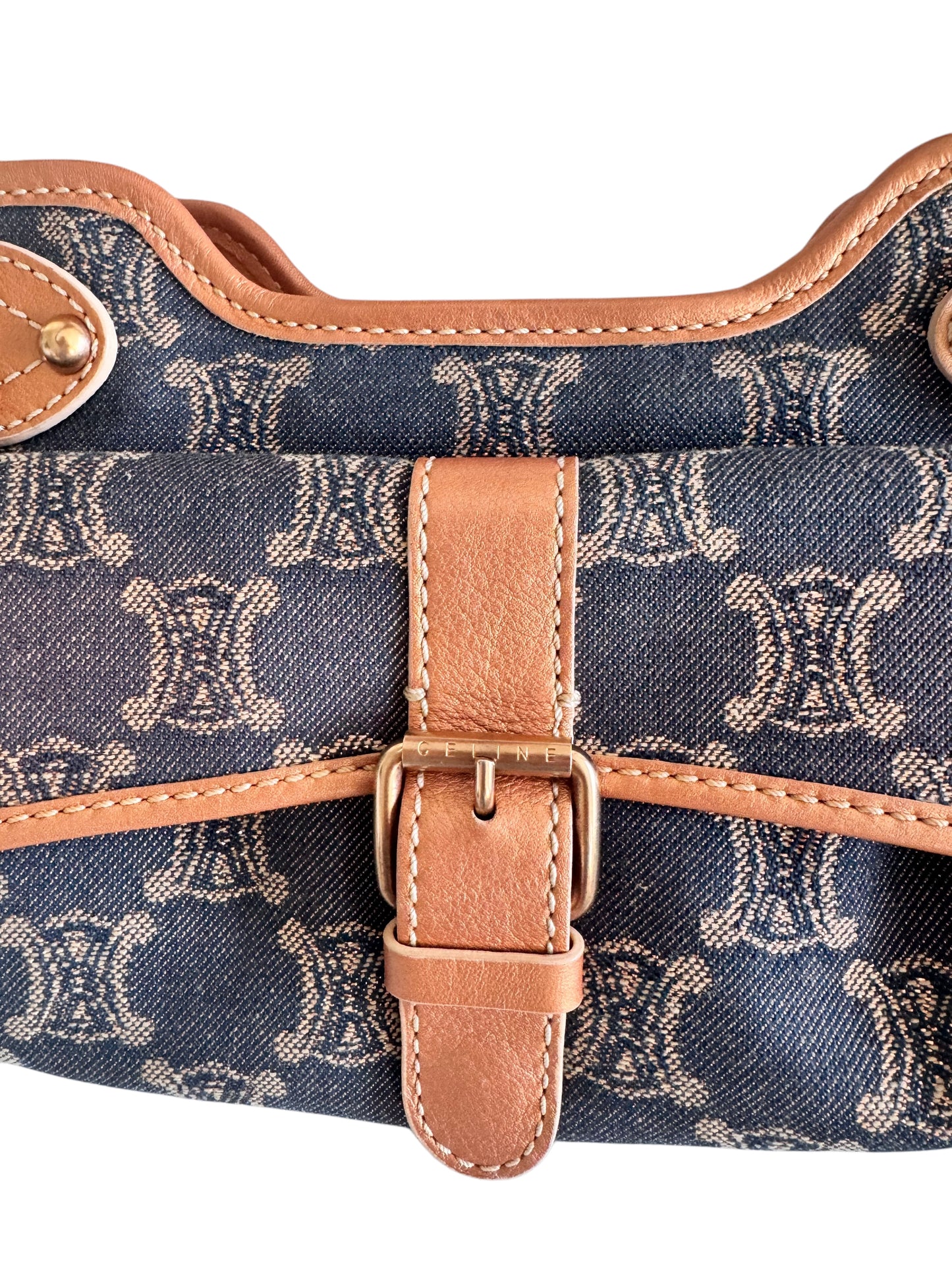 Celine Denim/Leather Macadam Glitter Shoulder Bag