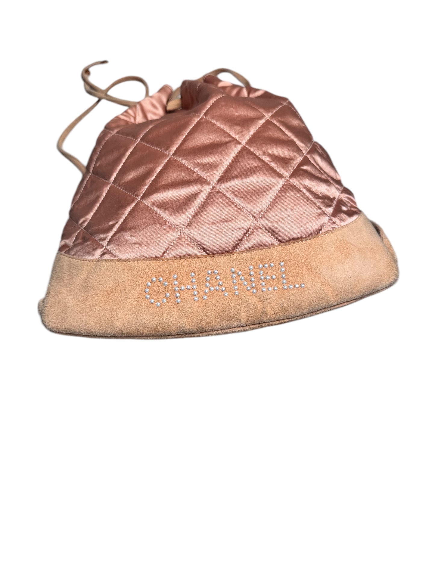 Chanel Satin Suede Quilted Drawstring Backpack