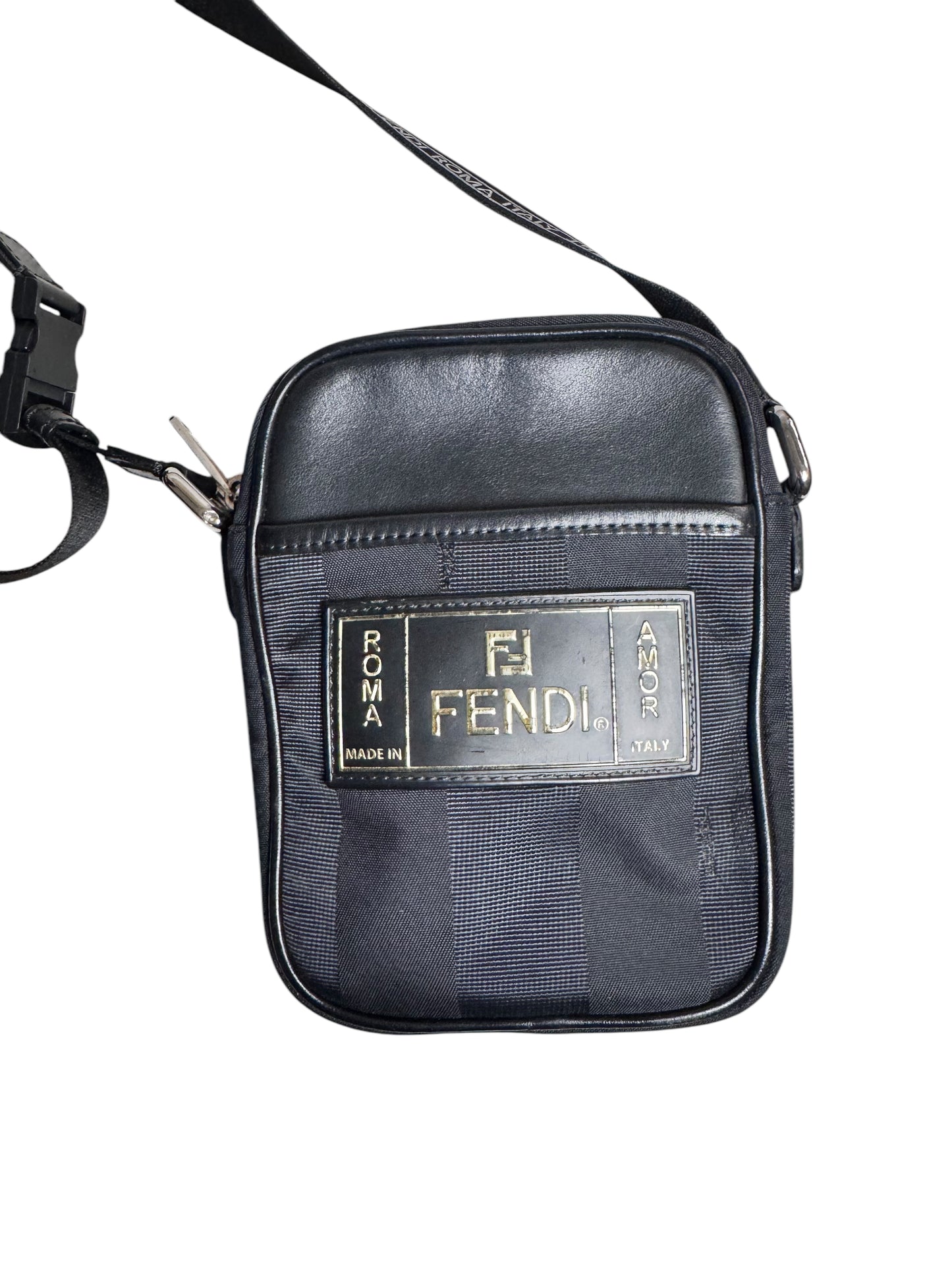 Fendi Vitello Century Pequin Logo Plate (Nylon/Leather)