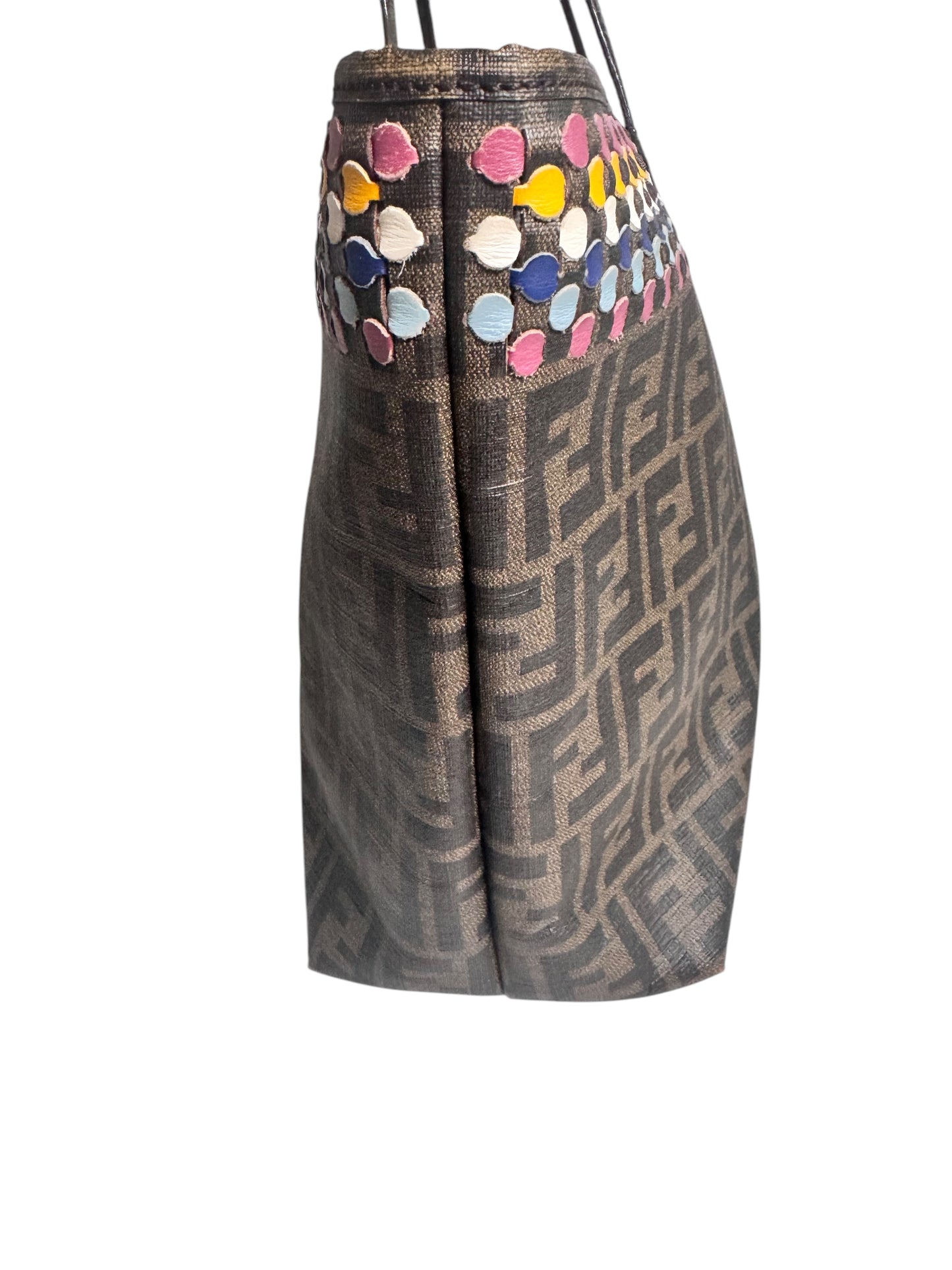 Fendi Coated Canvas Zucca Spalmati Embroidered Roll Tote *RARE*