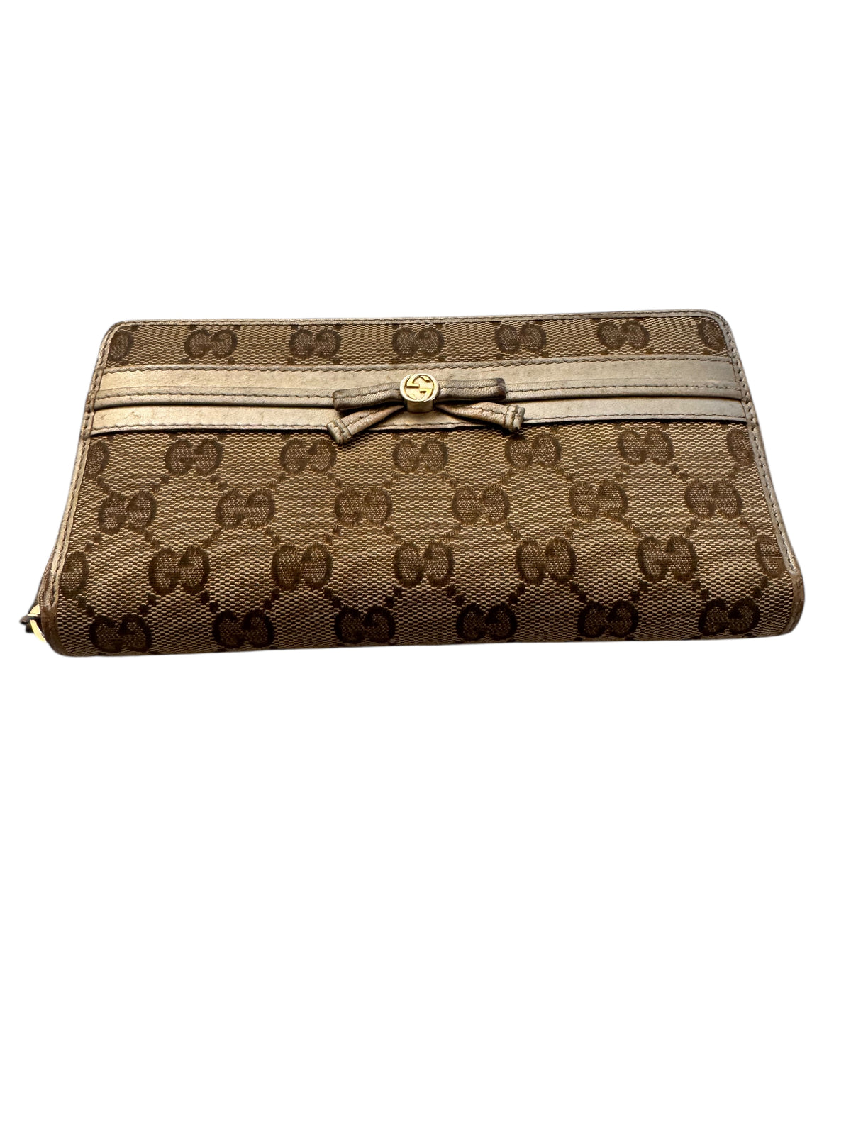 Gucci Metallic Canvas/Leather GG Bow Zip Around Wallet