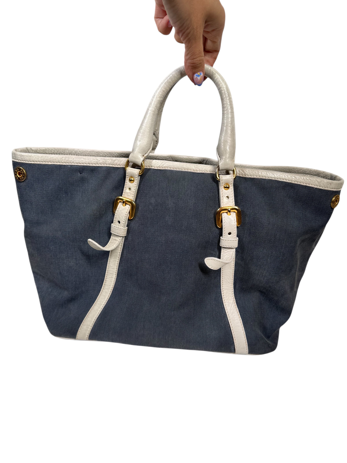 Prada Canvas Canapa Tote 2 way (Navy/White)