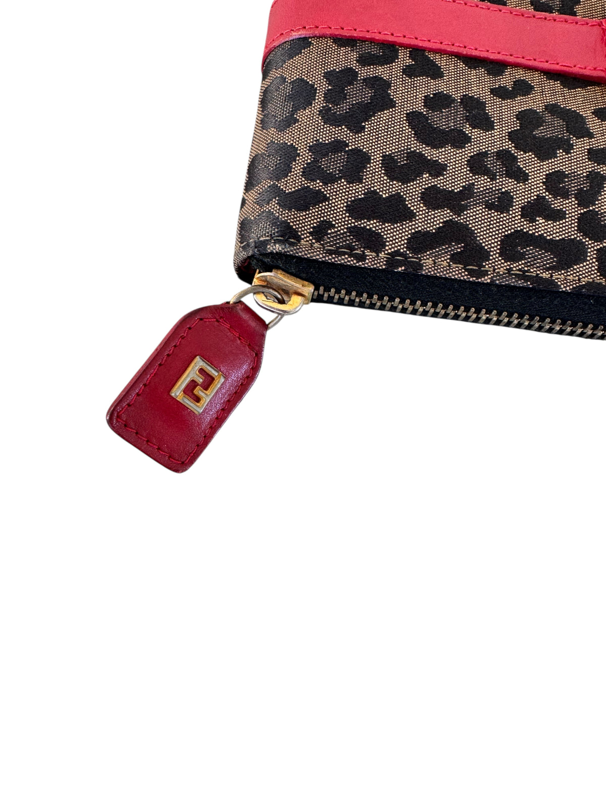 Fendi Leopard Canvas Leather Top Handle Mini Top Handle Bag