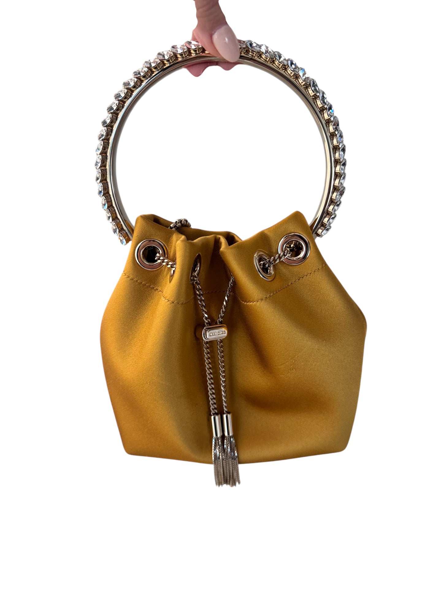 Jimmy Choo Satin Bijou BonBon Bucket Bag Chain