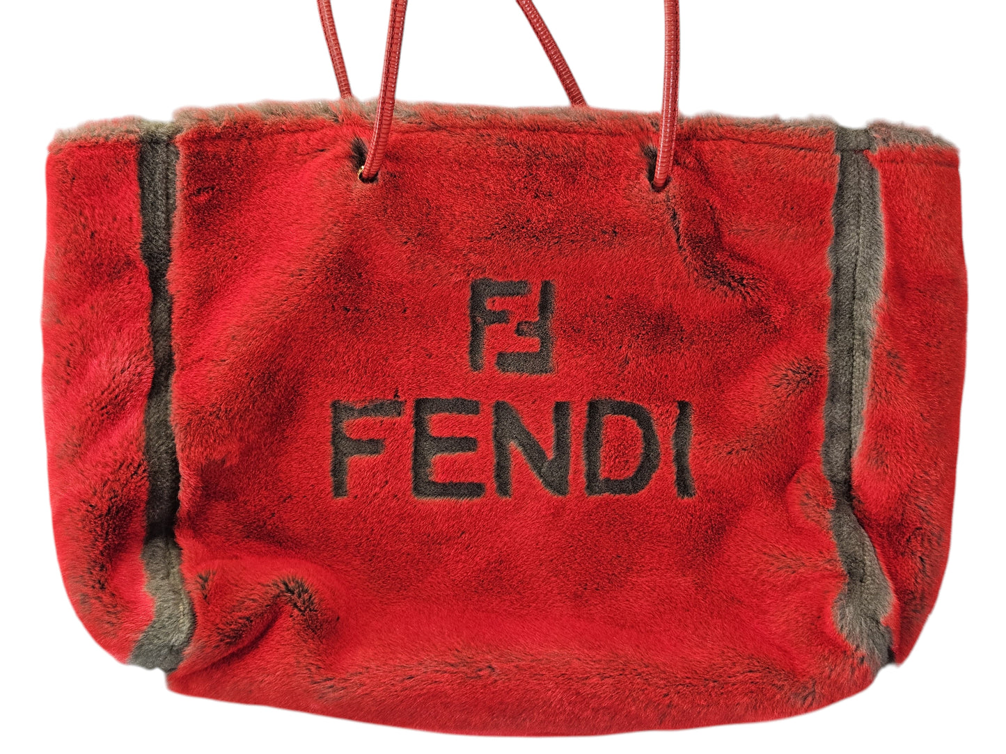 Fendi Roll Bag Faux Fur Tote (Red)