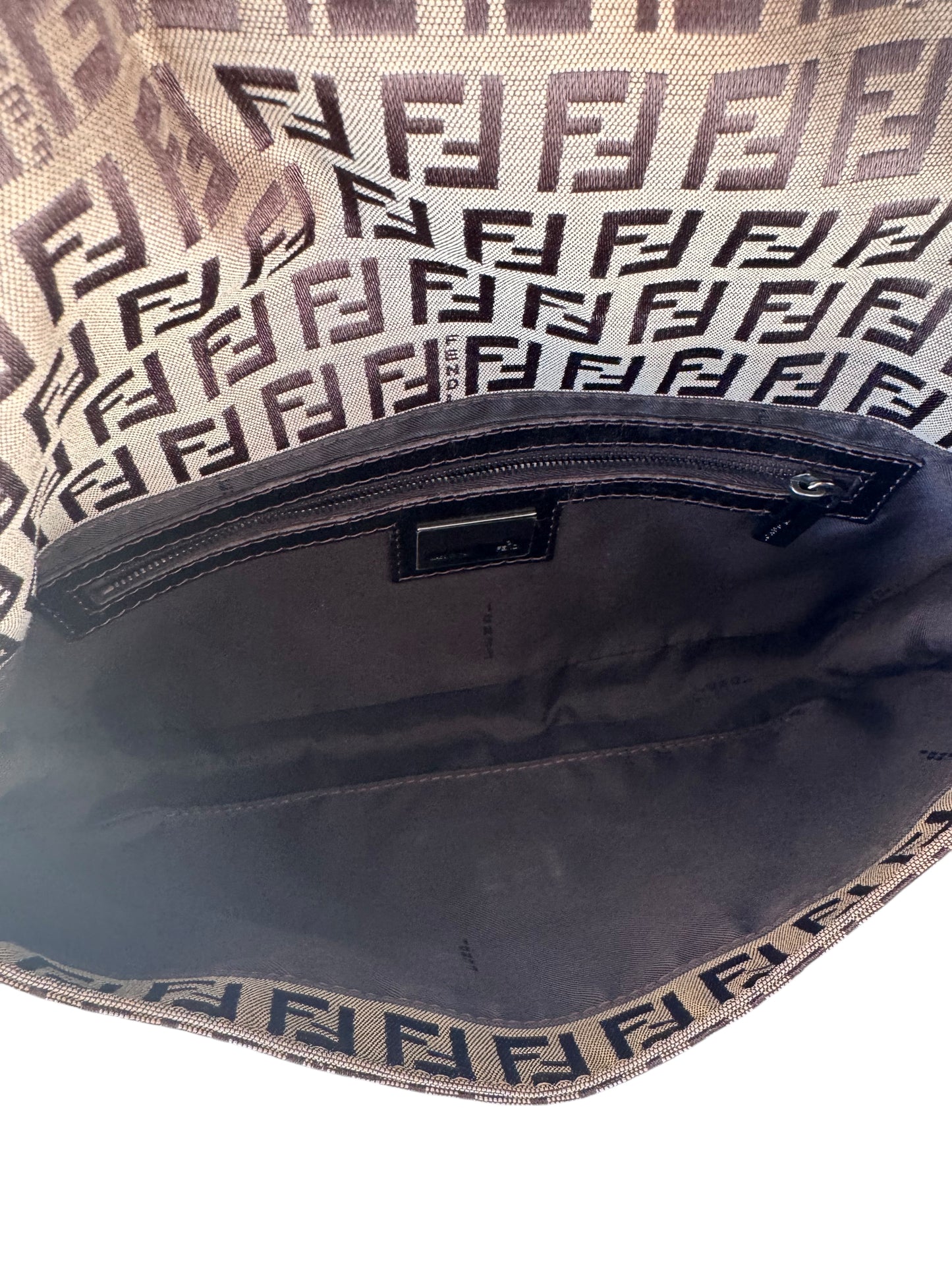 Fendi Zucchino Baguette Shoulder Bag in Brown Canvas