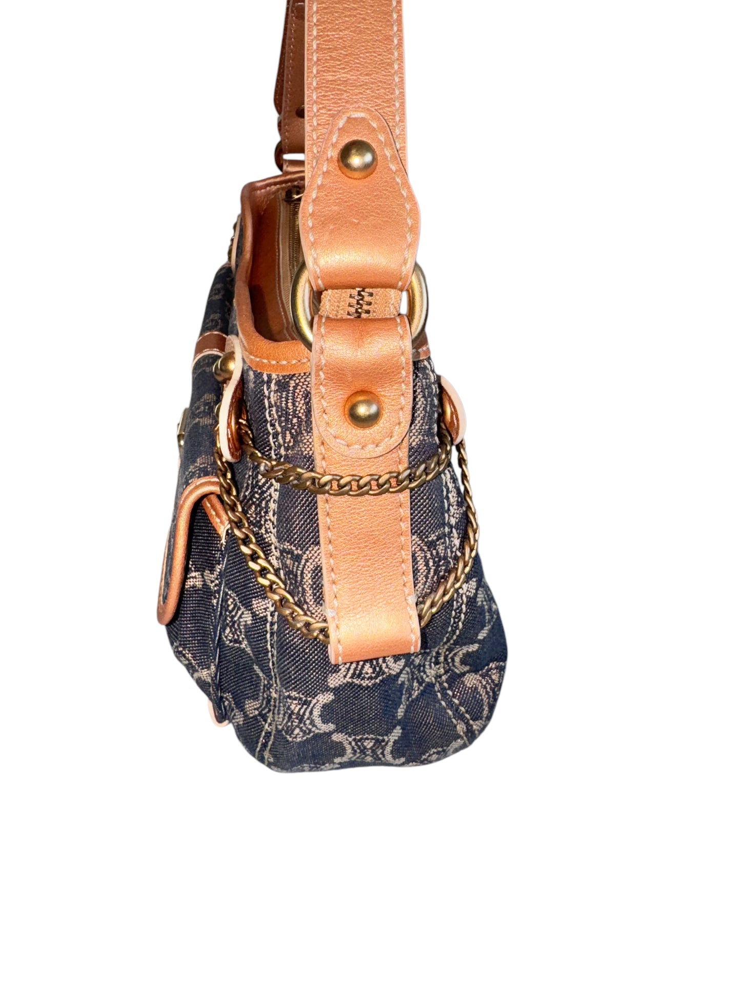 Celine Denim/Leather Macadam Glitter Shoulder Bag