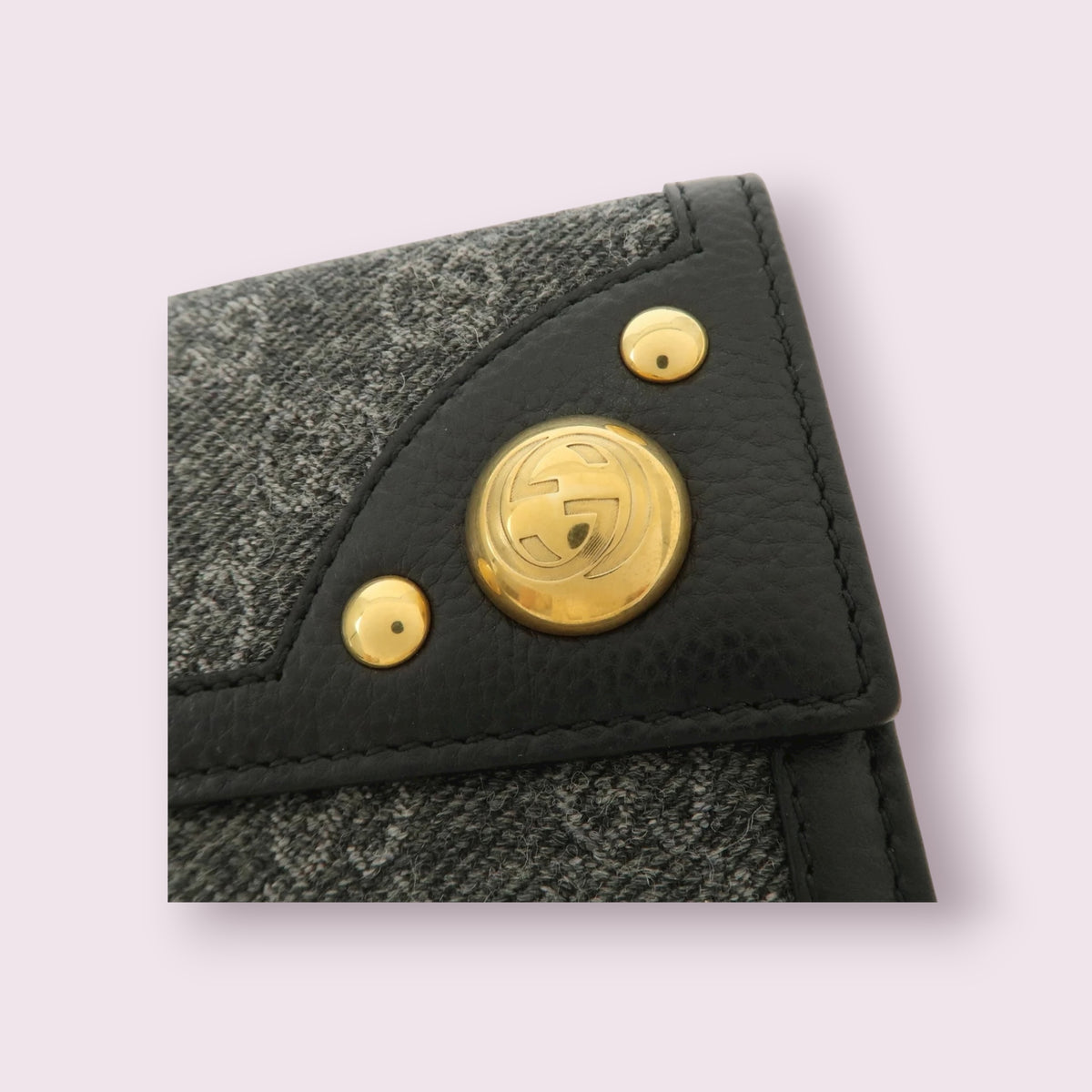 GUCCI Interlocking G Leather Wool Long Bi-fold Wallet w/ Box