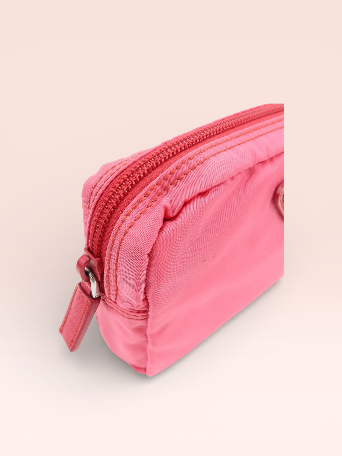 Prada Nylon Triangle Logo Cosmetic Pouch (Pink)
