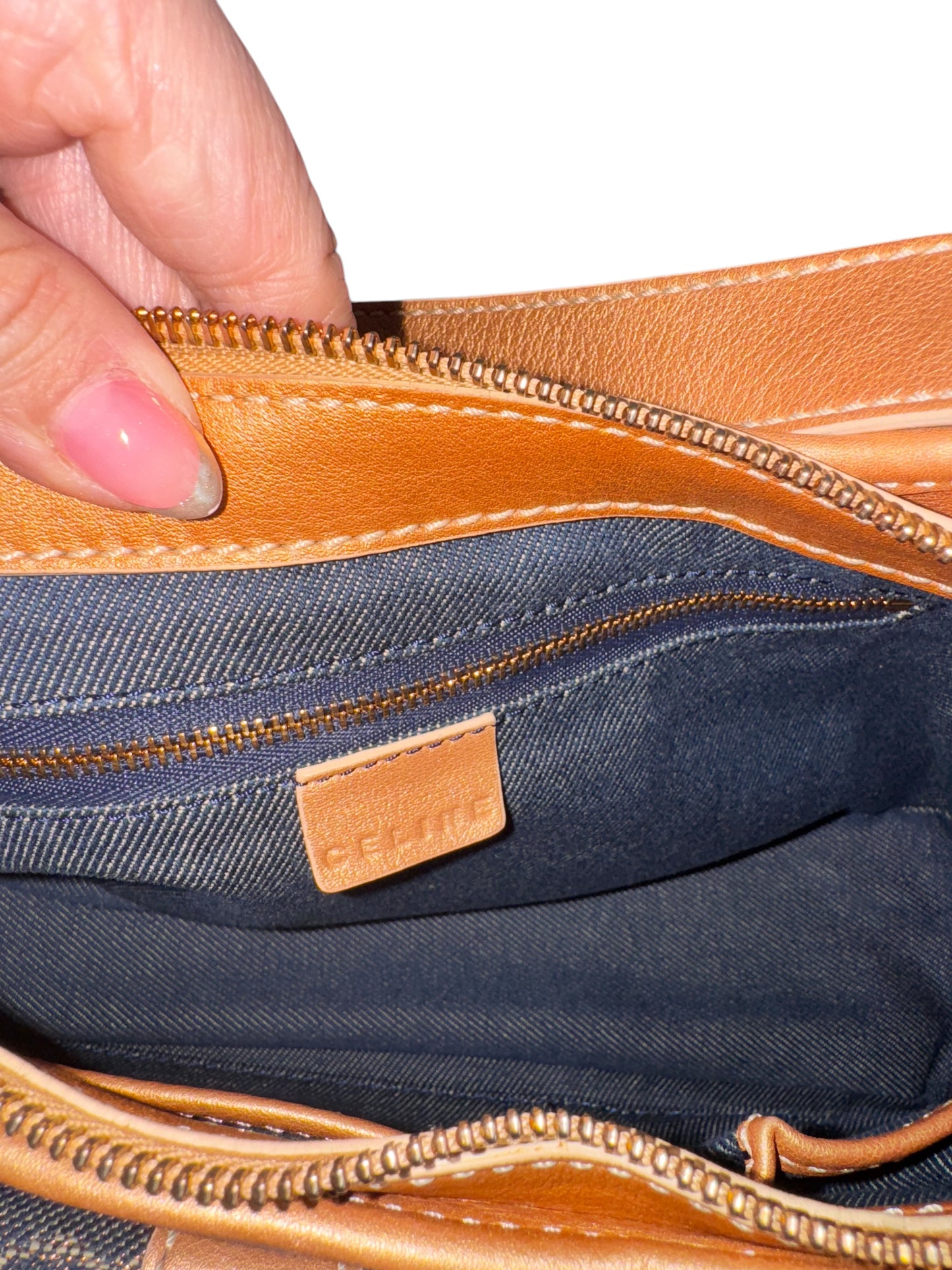 Celine Denim/Leather Macadam Glitter Shoulder Bag