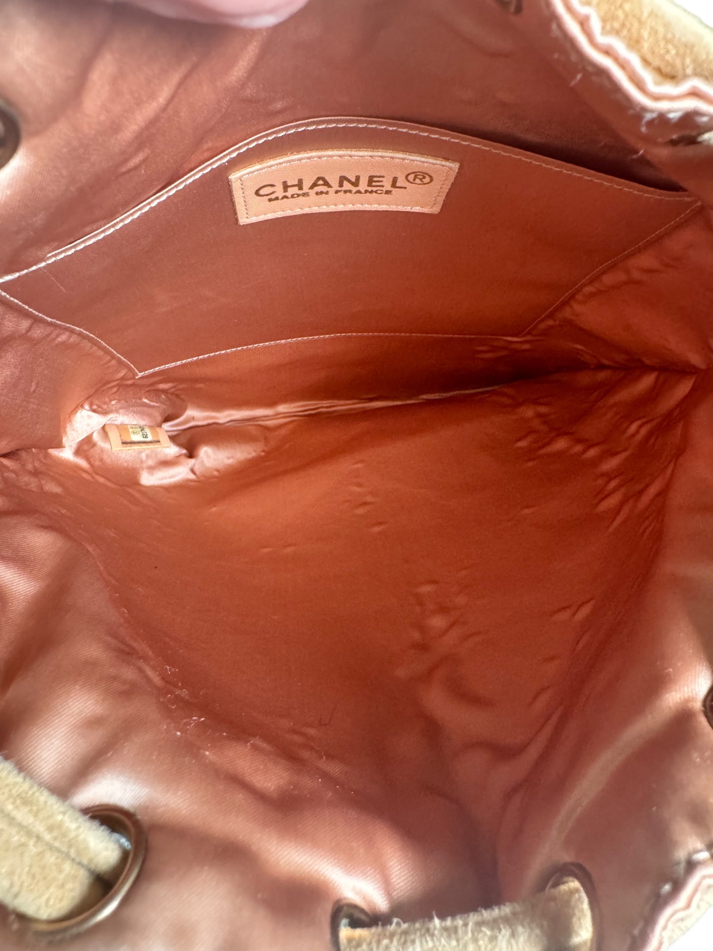 Chanel Satin Suede Quilted Drawstring Backpack