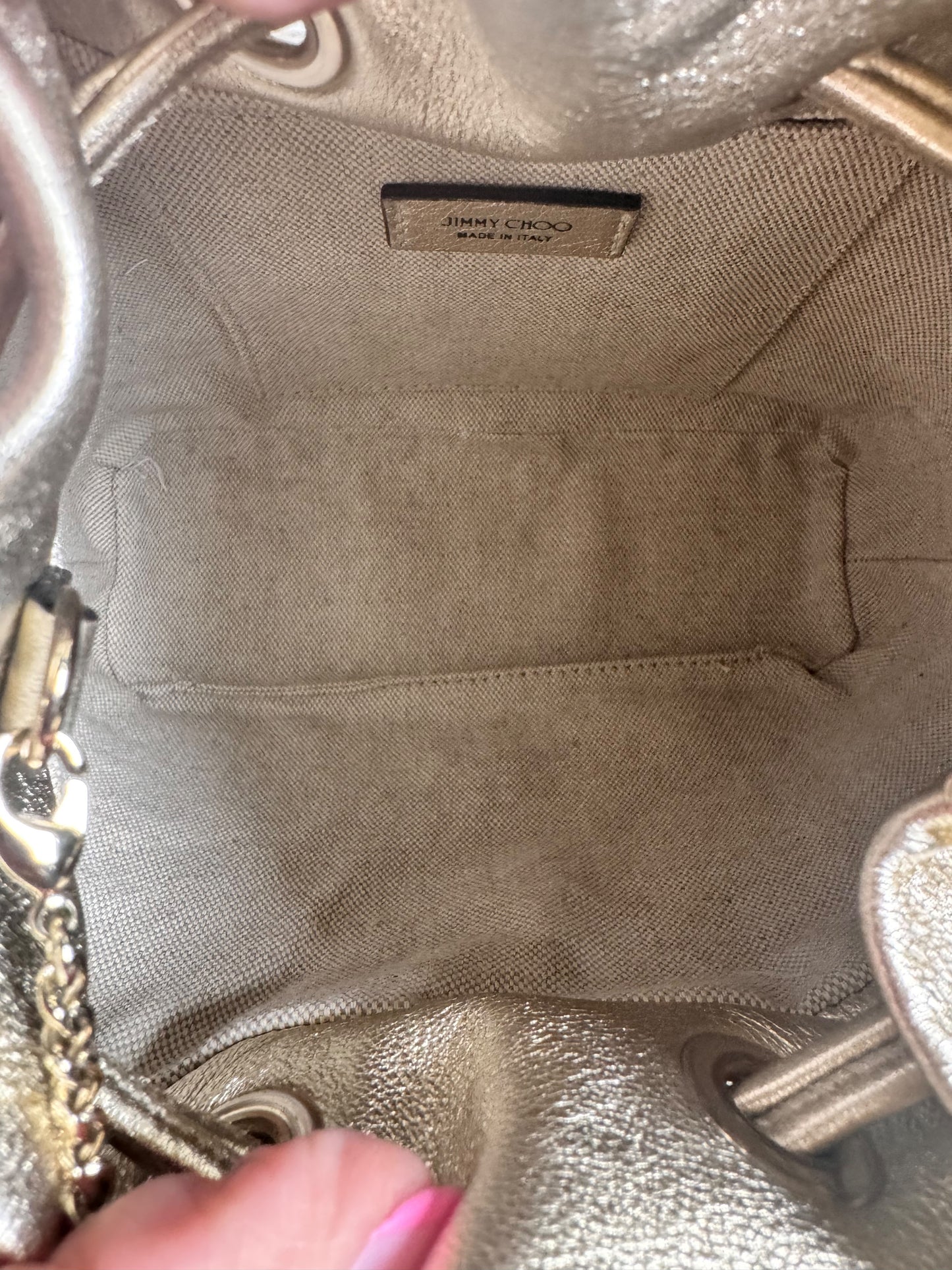 Jimmy Choo Bon Bon Metallic Gold Bucket Bag