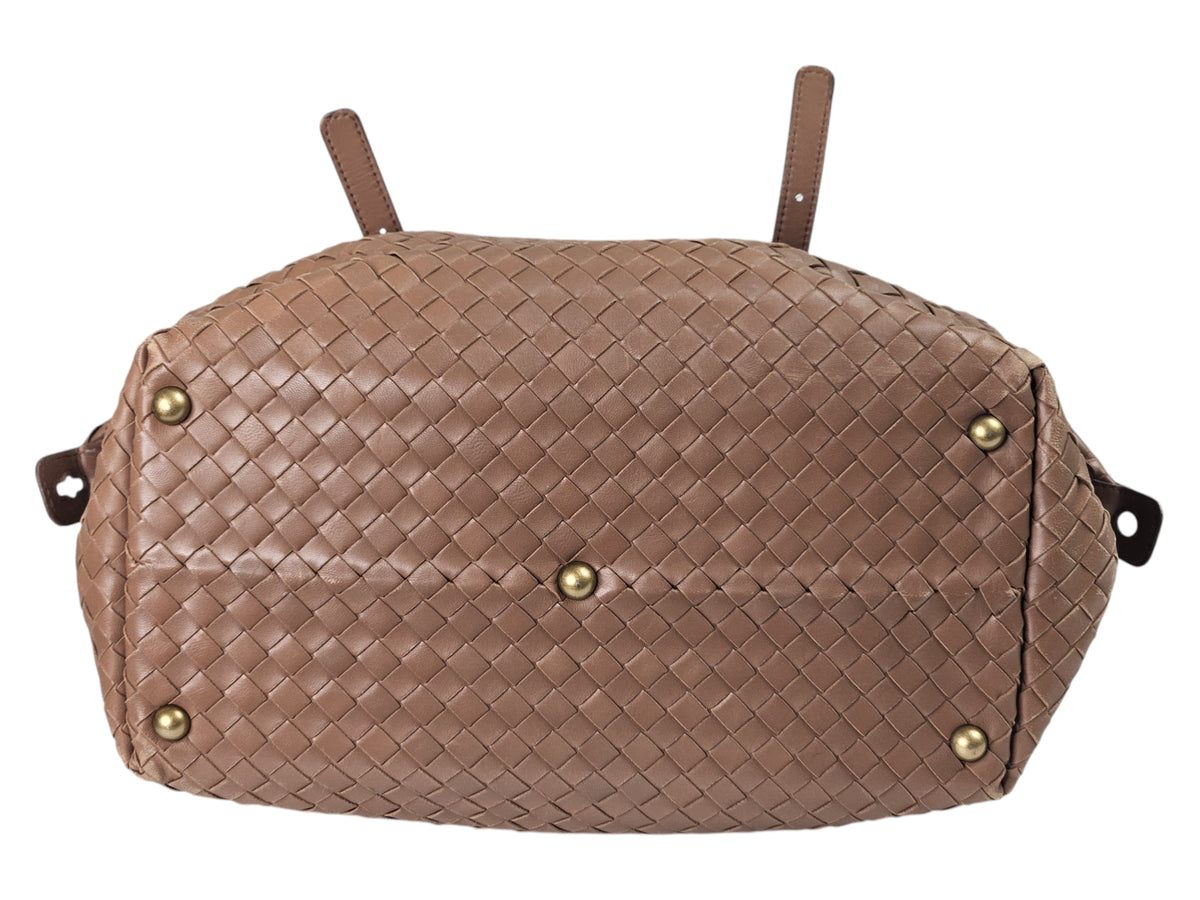 Bottega Veneta Intrecciato Leather Boston Bag (Brown)