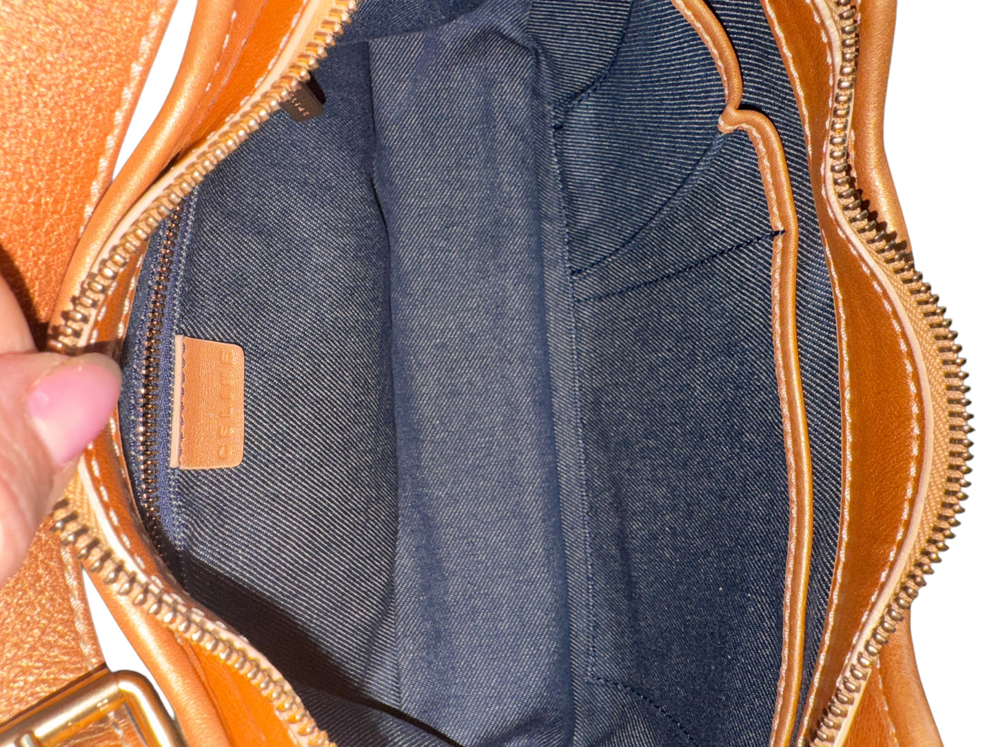Celine Denim/Leather Macadam Glitter Shoulder Bag