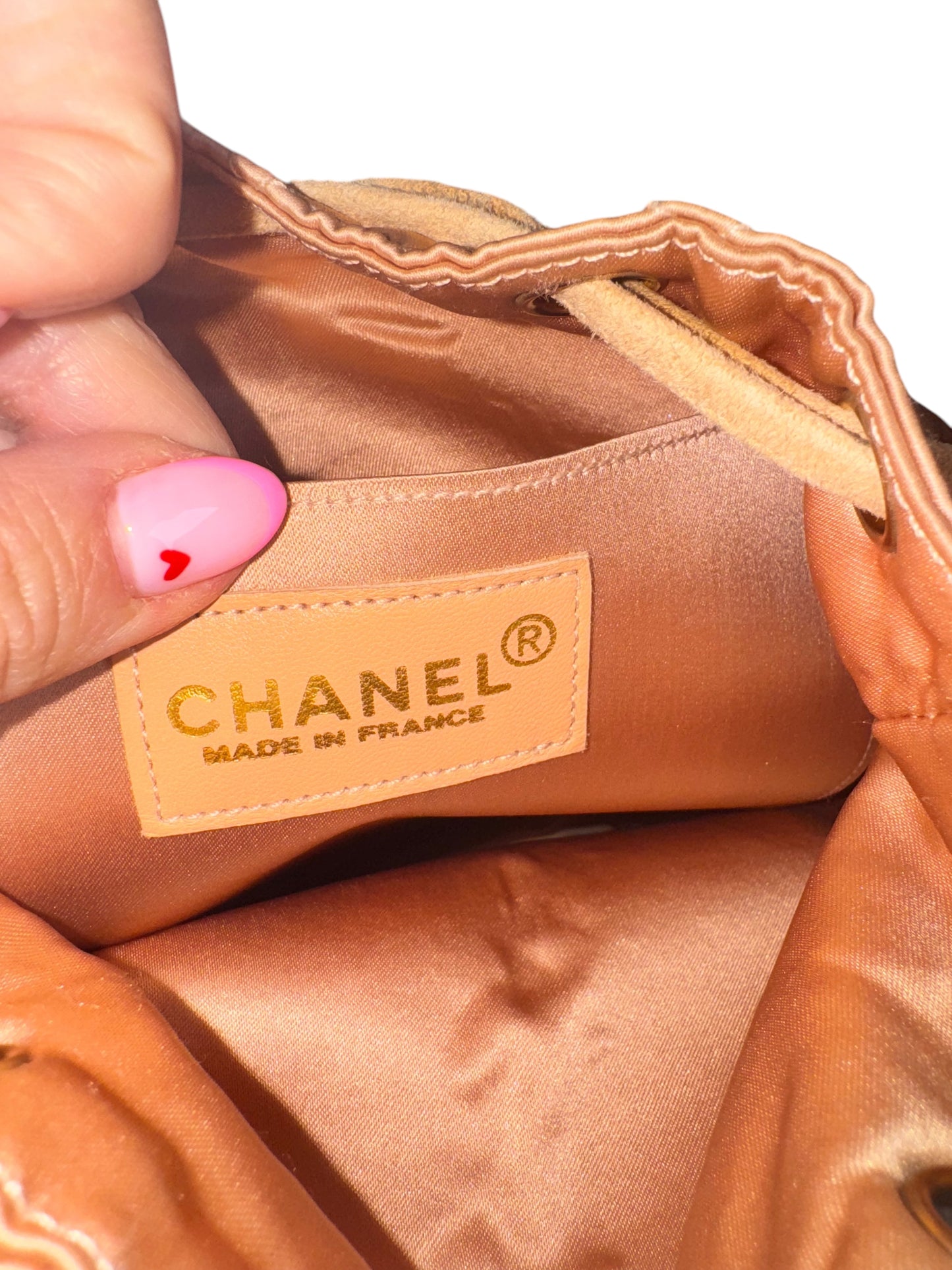 Chanel Satin Suede Quilted Drawstring Backpack