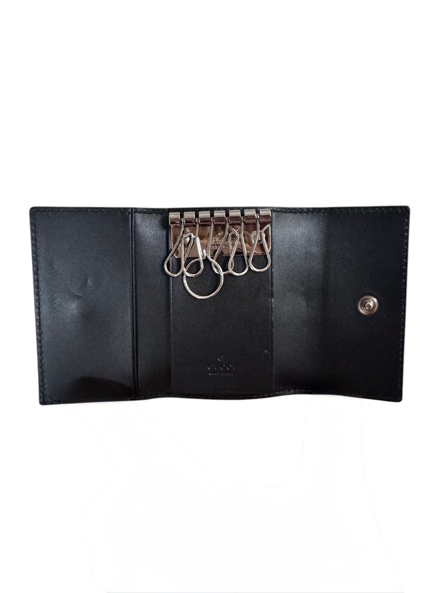 GUCCI Guccissima Leather 6 Rings Key Holder - Black