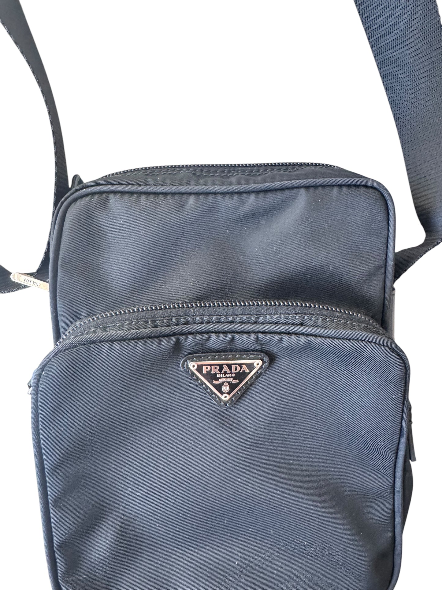 PRADA Triangle Logo Nylon Leather Bag