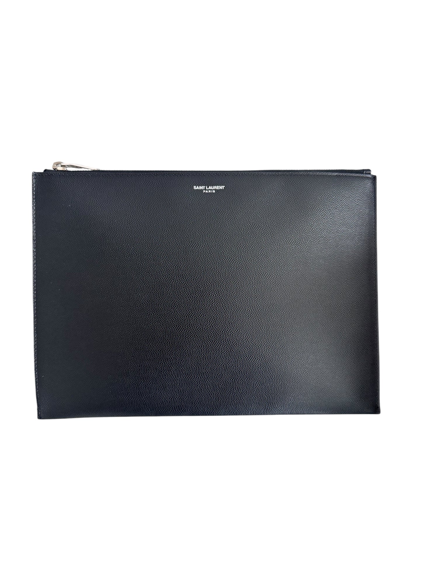 Saint Laurent Grained Leather Zip Clutch with Dustbag Black