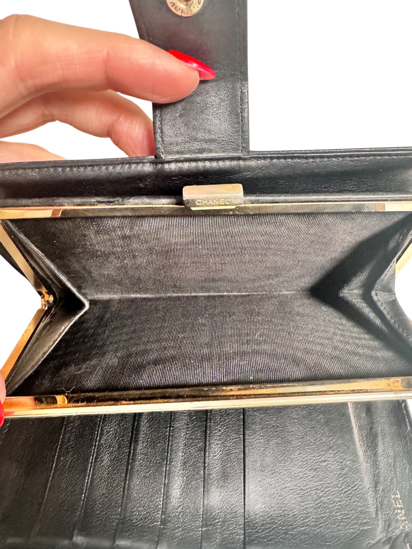 Chanel Caviar Leather Timeless Kisslock Bi Fold Wallet - Black 1994-1996