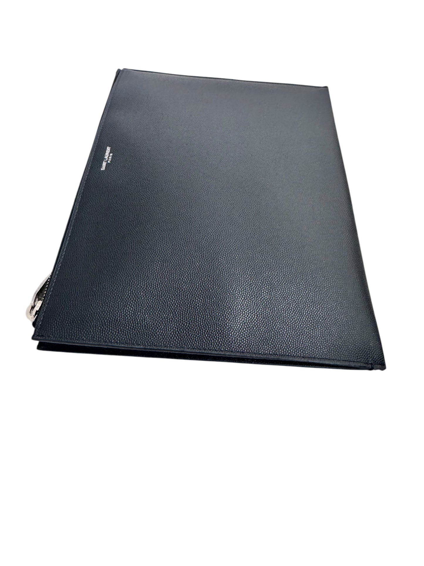 Saint Laurent Grained Leather Zip Clutch with Dustbag Black