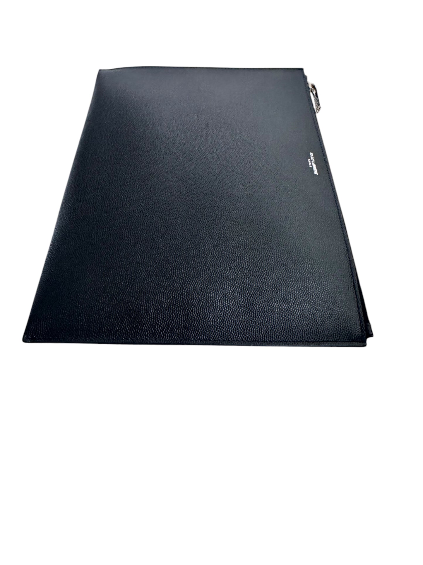 Saint Laurent Grained Leather Zip Clutch with Dustbag Black
