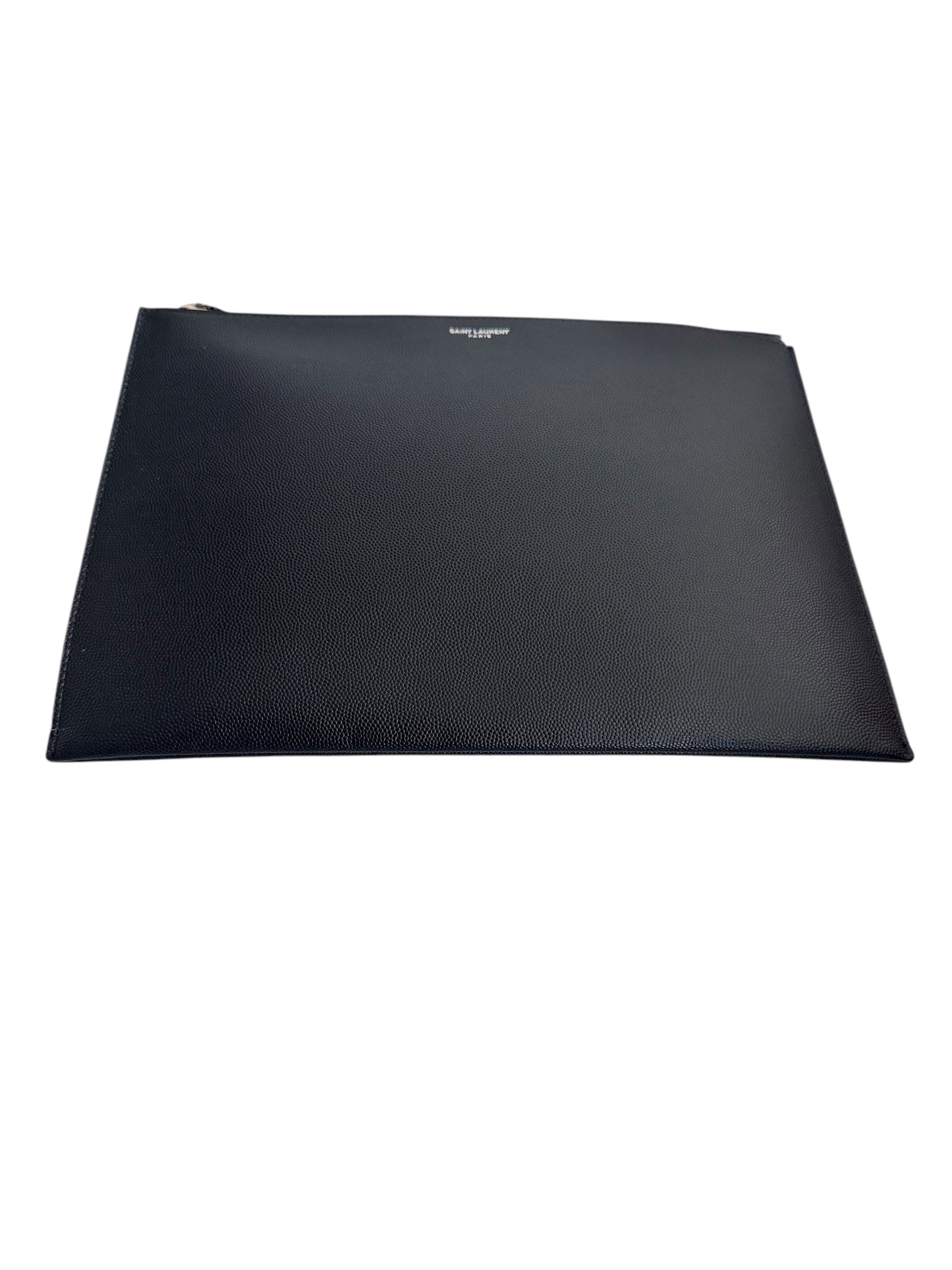Saint Laurent Grained Leather Zip Clutch with Dustbag Black