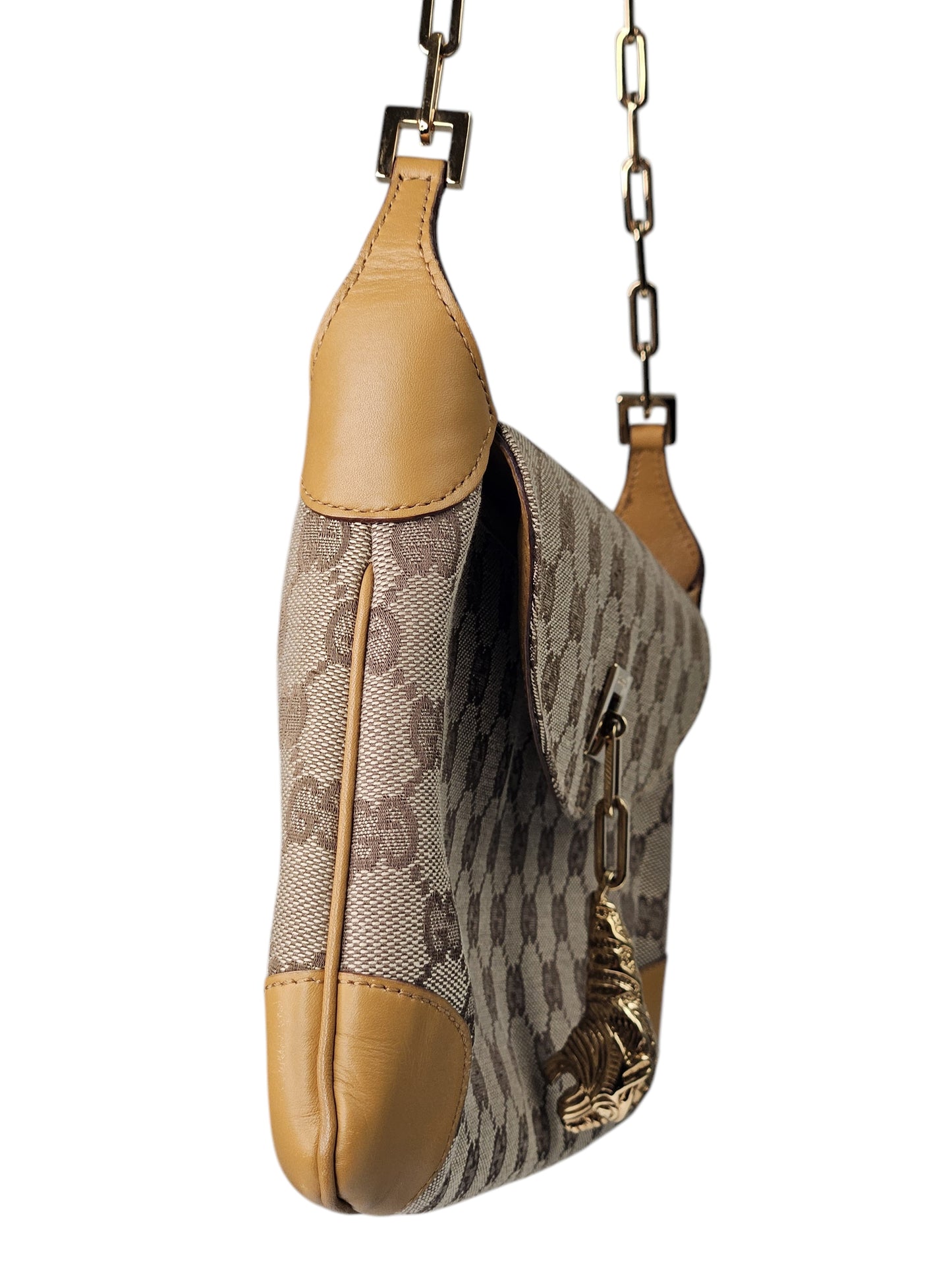 Gucci GG Dionysus Tiger Head Canvas/Leather Gold Chain Shoulder Bag