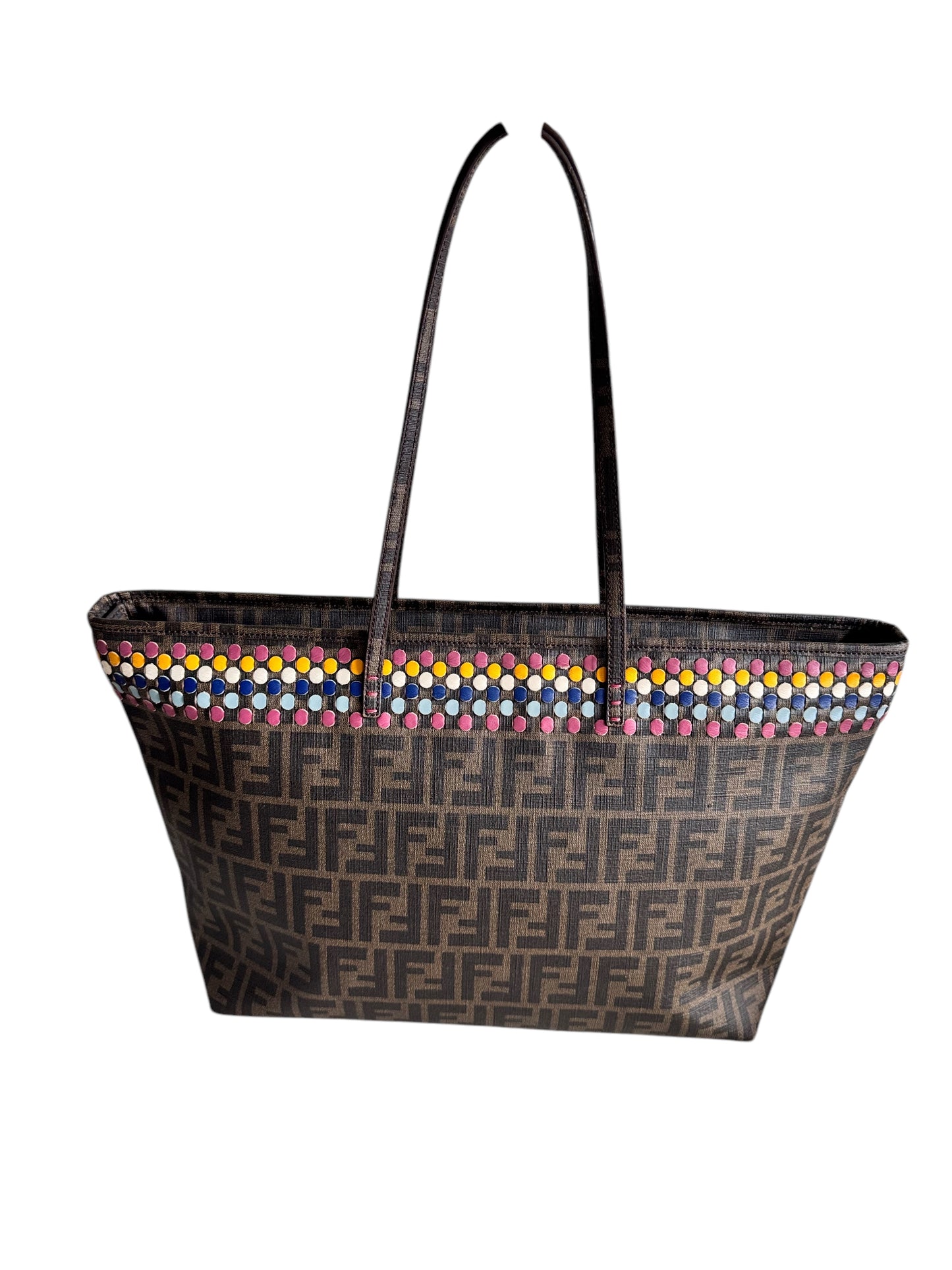 Fendi Coated Canvas Zucca Spalmati Embroidered Roll Tote *RARE*