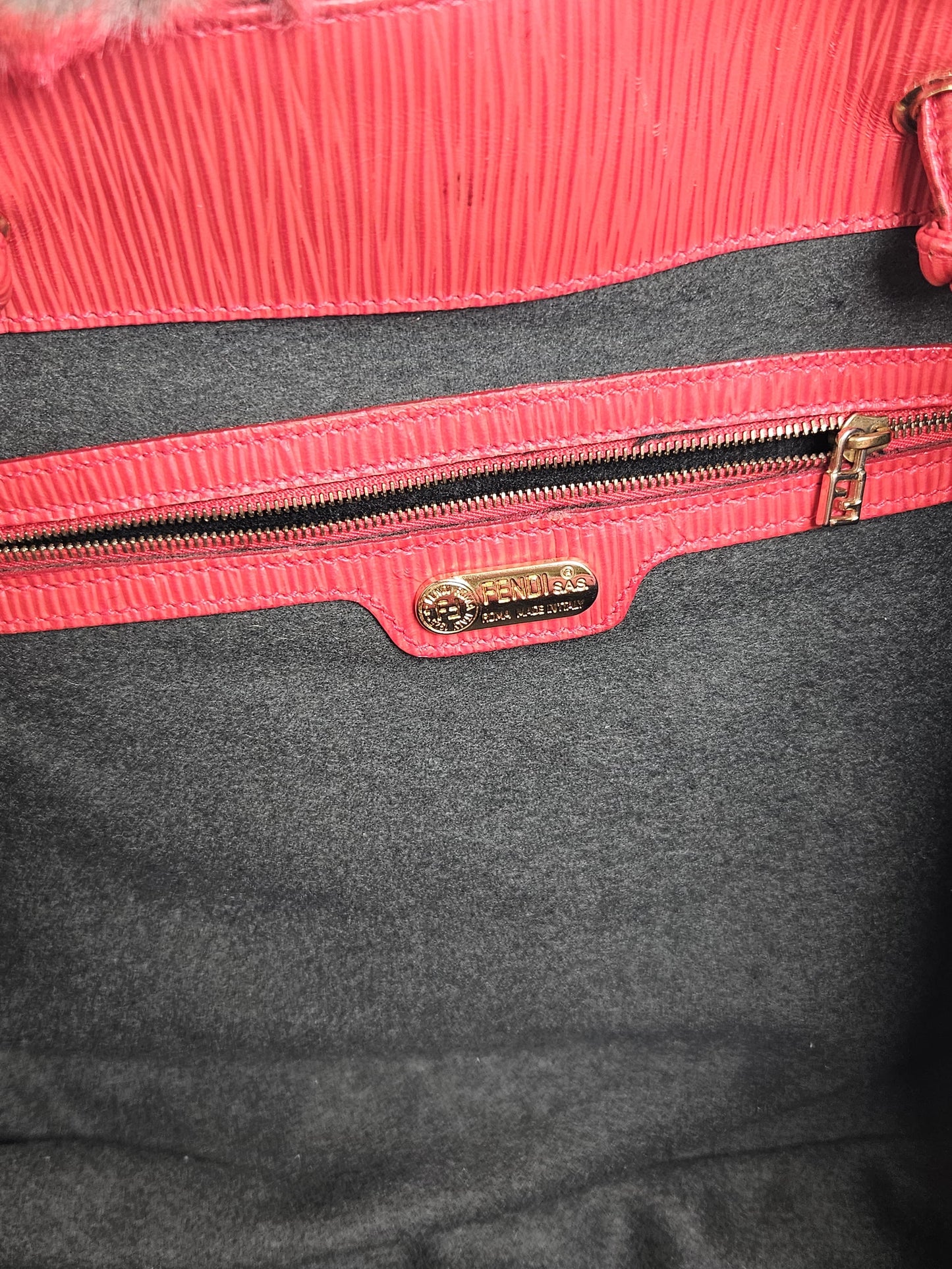 Fendi Roll Bag Faux Fur Tote (Red)