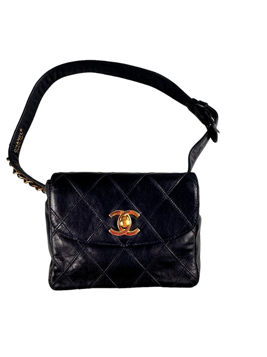 CHANEL - Rare Bicolor Quilted Waist Bag (Navy Blue)