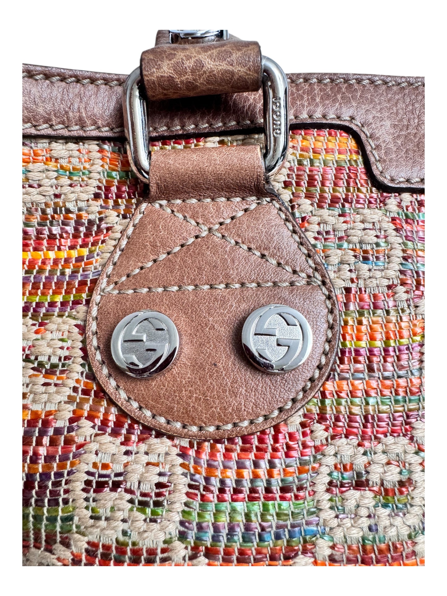 Gucci Paglia GG Sunset Straw Leather Tote Bag Multicolor