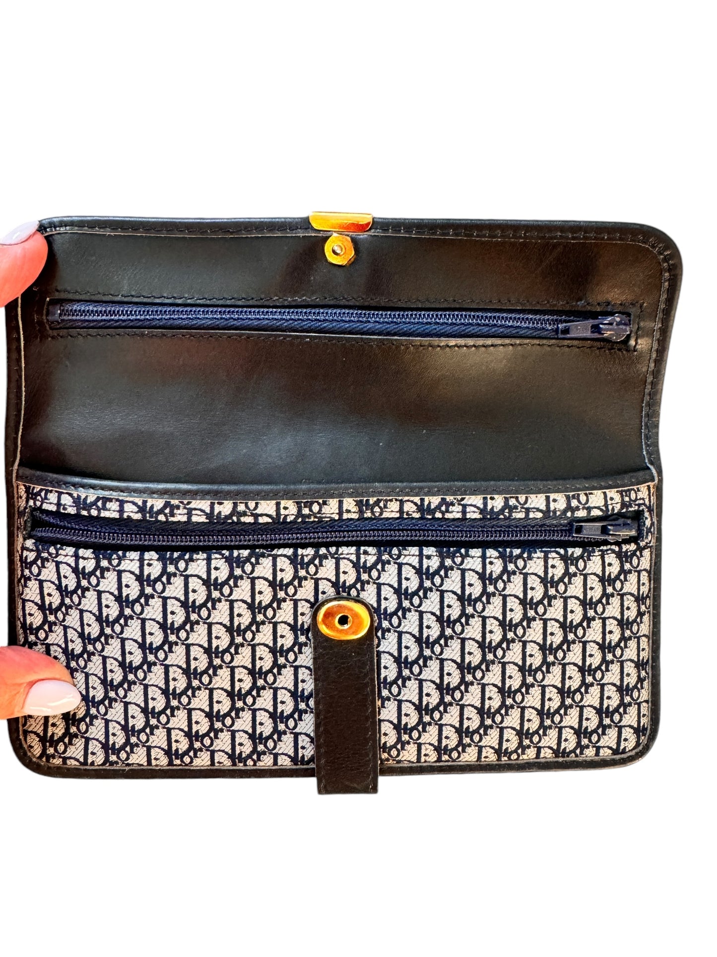 Christian Dior Navy Canvas Leather Trotter Vintage Wallet