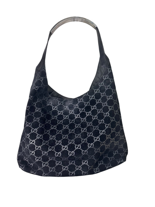 Gucci Black Monogram Suede Hobo Shoulder Bag