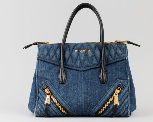 MIU MIU Denim Leather Biker 2 Way Bag